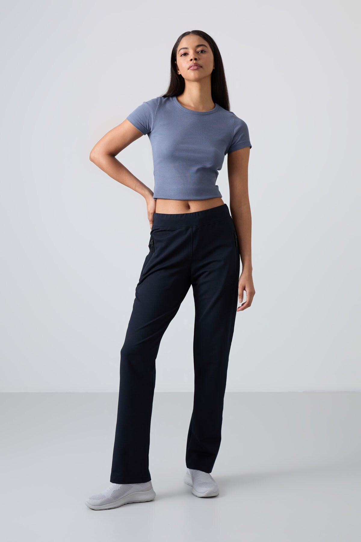 Navy Blue Zippered Comfort Fit Classic Hem Women's Tracksuit Bottom - 94195
