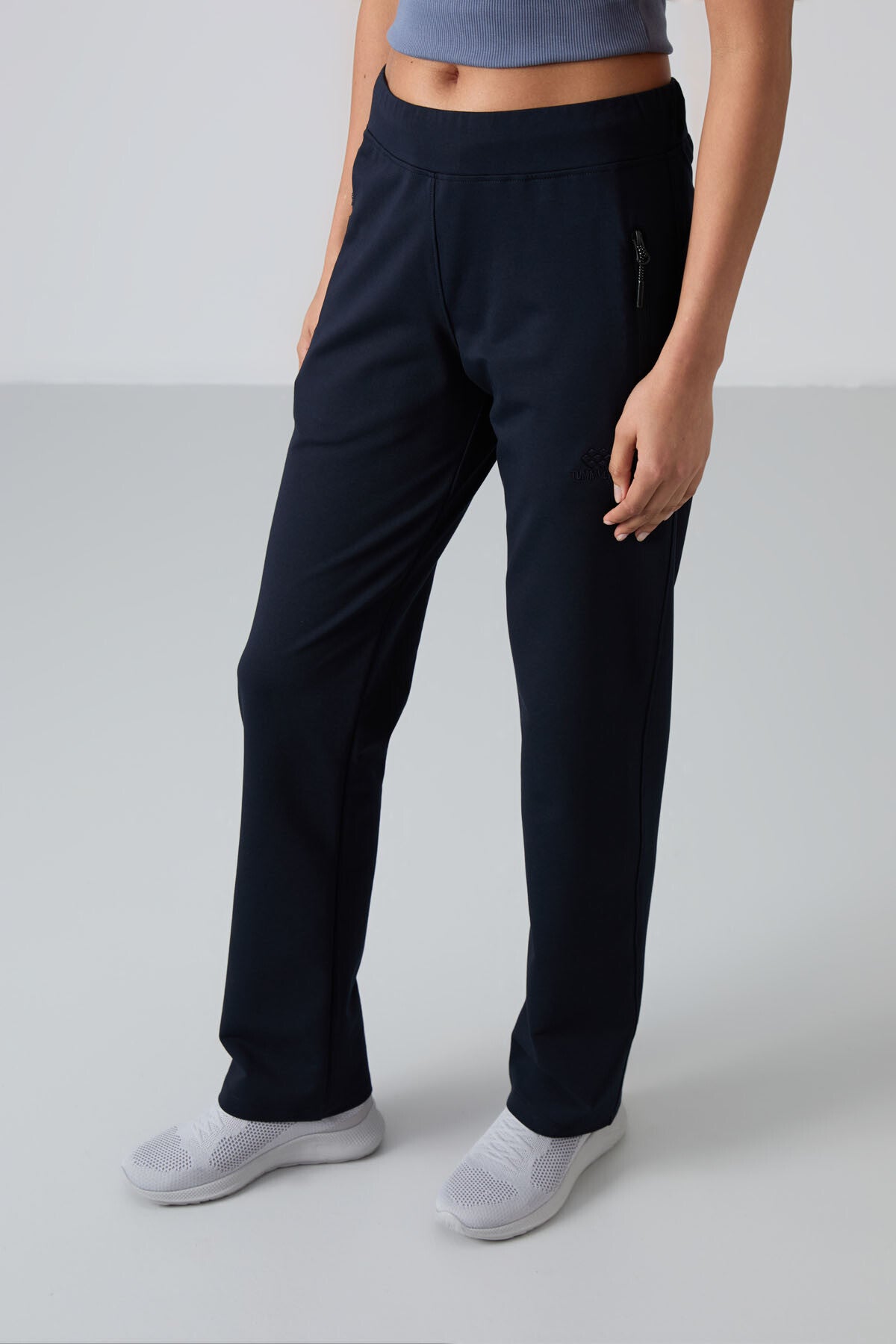 Navy Blue Zippered Comfort Fit Classic Hem Women's Tracksuit Bottom - 94195