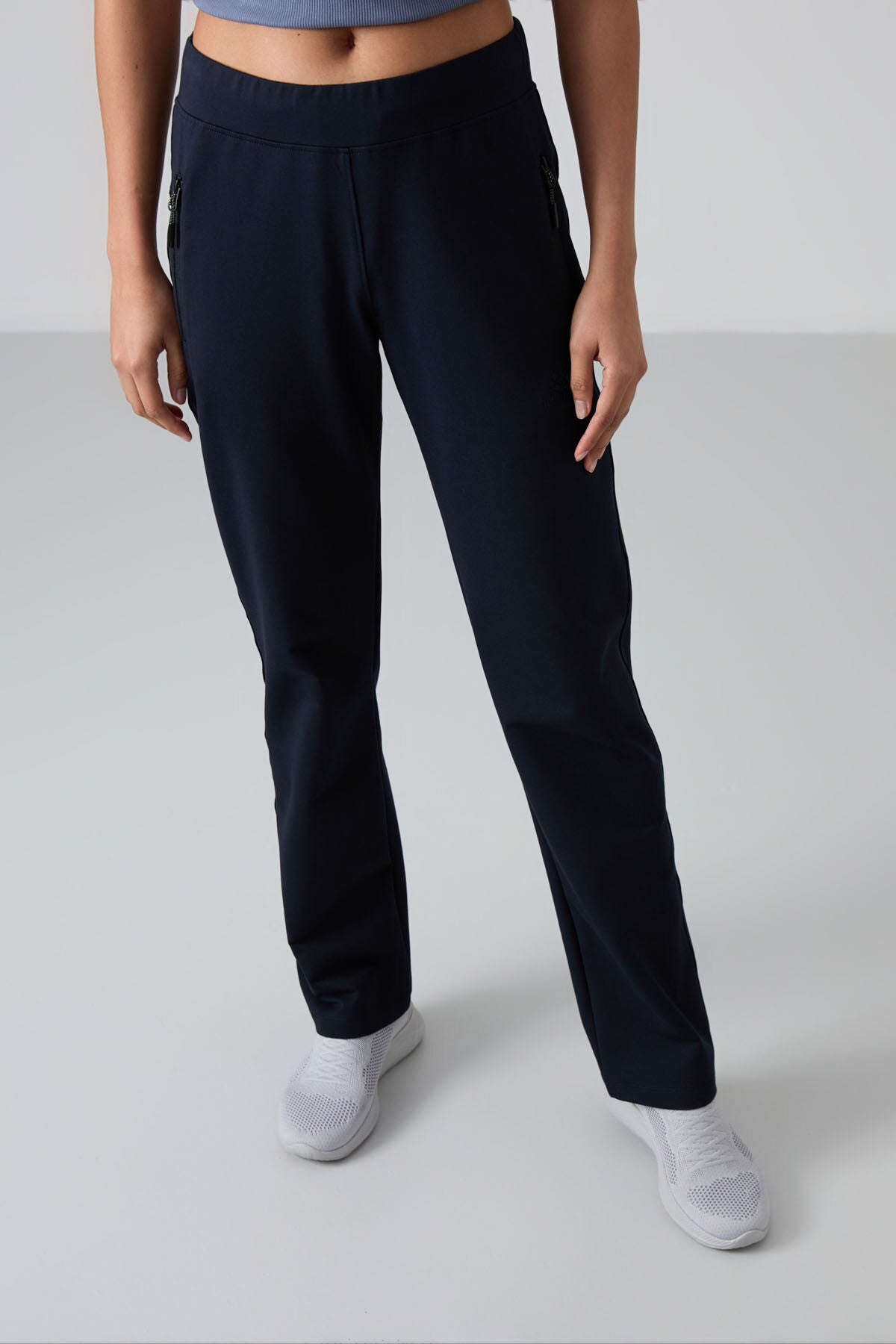Navy Blue Zippered Comfort Fit Classic Hem Women's Tracksuit Bottom - 94195