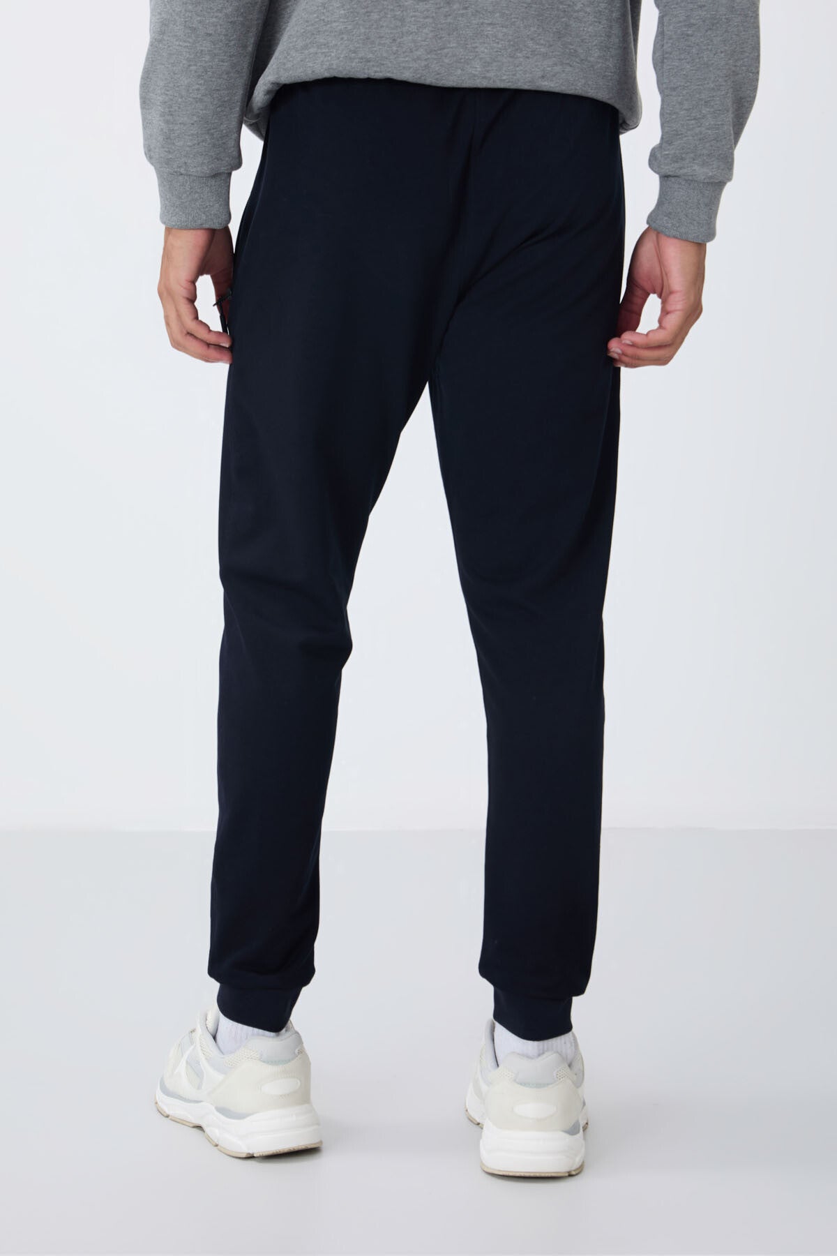Navy Blue Zippered Standard Fit Jogger Men's Tracksuit Bottom - 84651