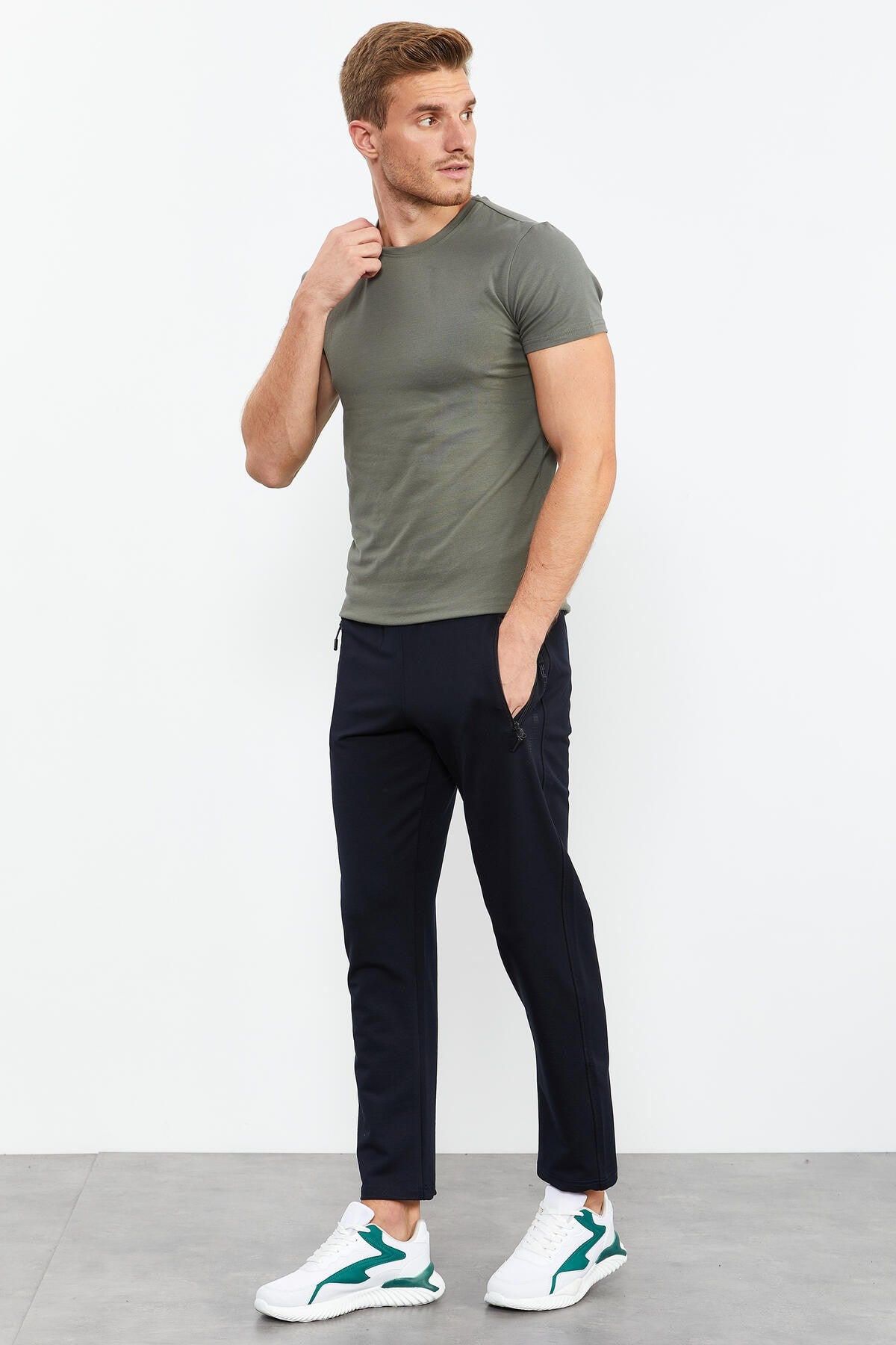 Navy Blue Zippered Detailed Standard Fit Classic Hem Men's Tracksuit Bottom - 84744