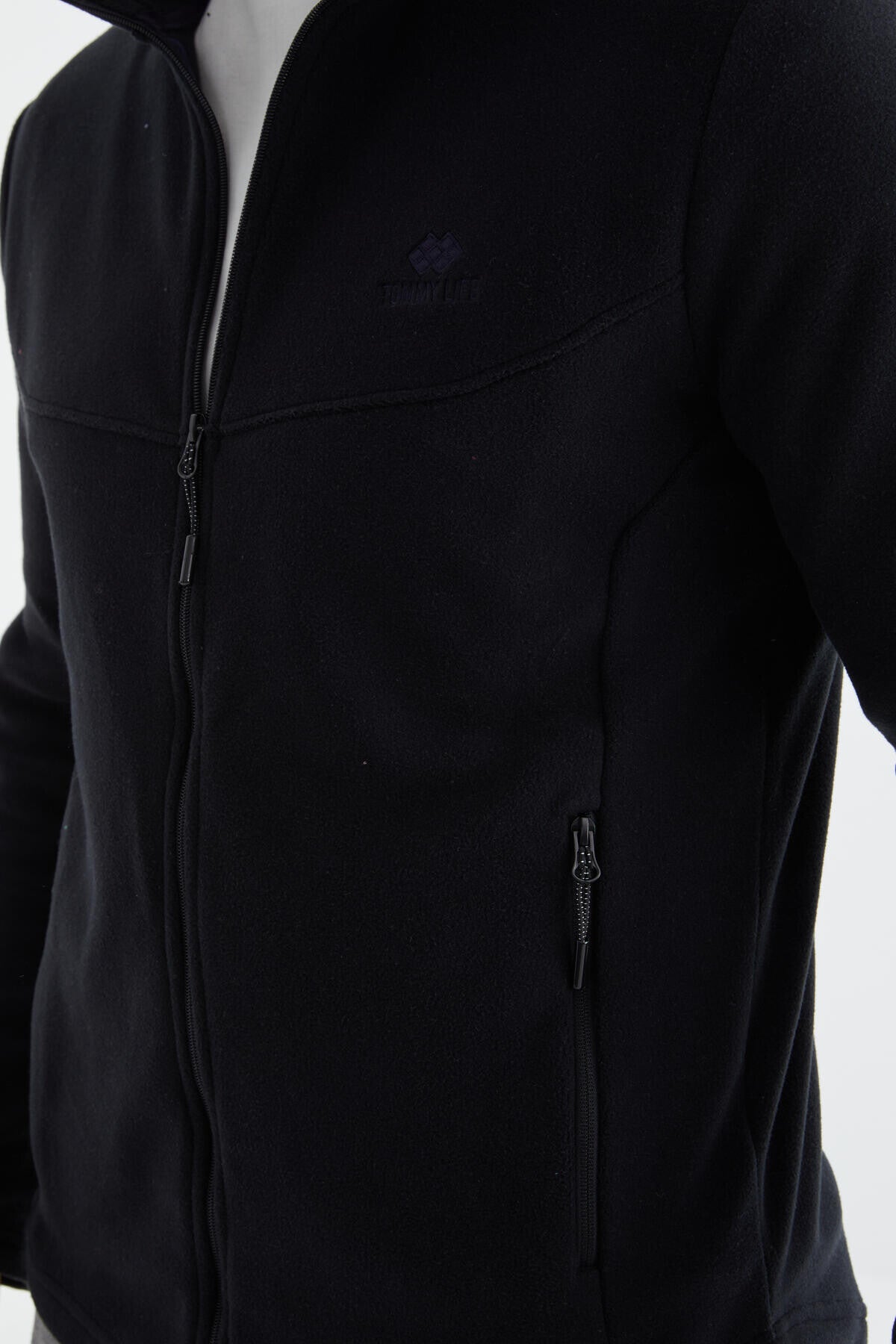 Navy Blue Zippered High Collar Standard Fit Men's Fleece Sweatshirt - 88134