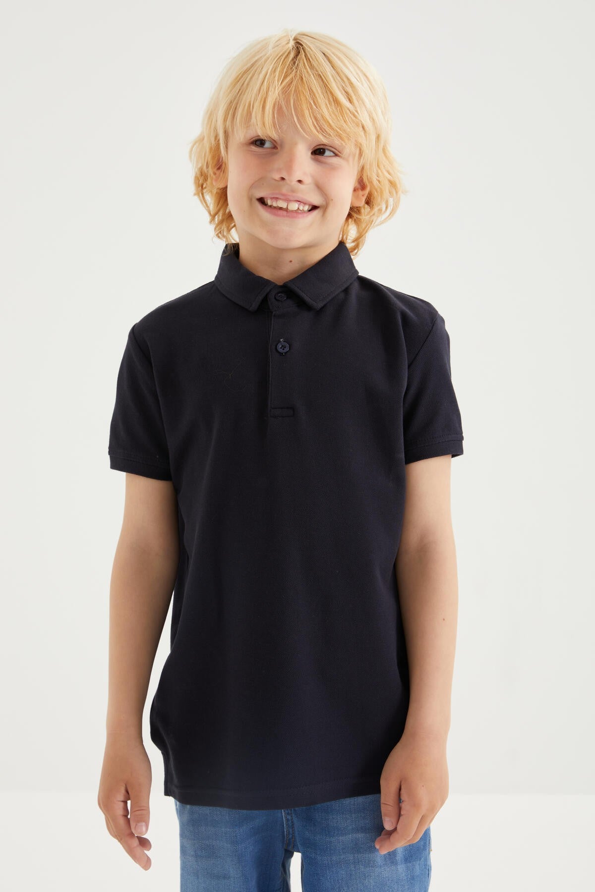 Navy Blue Classic Short Sleeve Polo Collar Boys T-Shirt - 10962