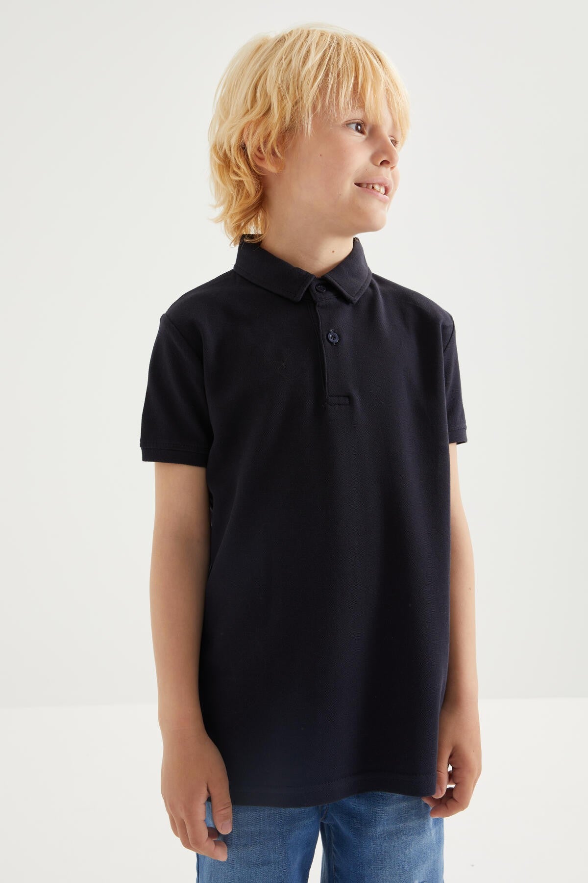 Navy Blue Classic Short Sleeve Polo Collar Boys T-Shirt - 10962