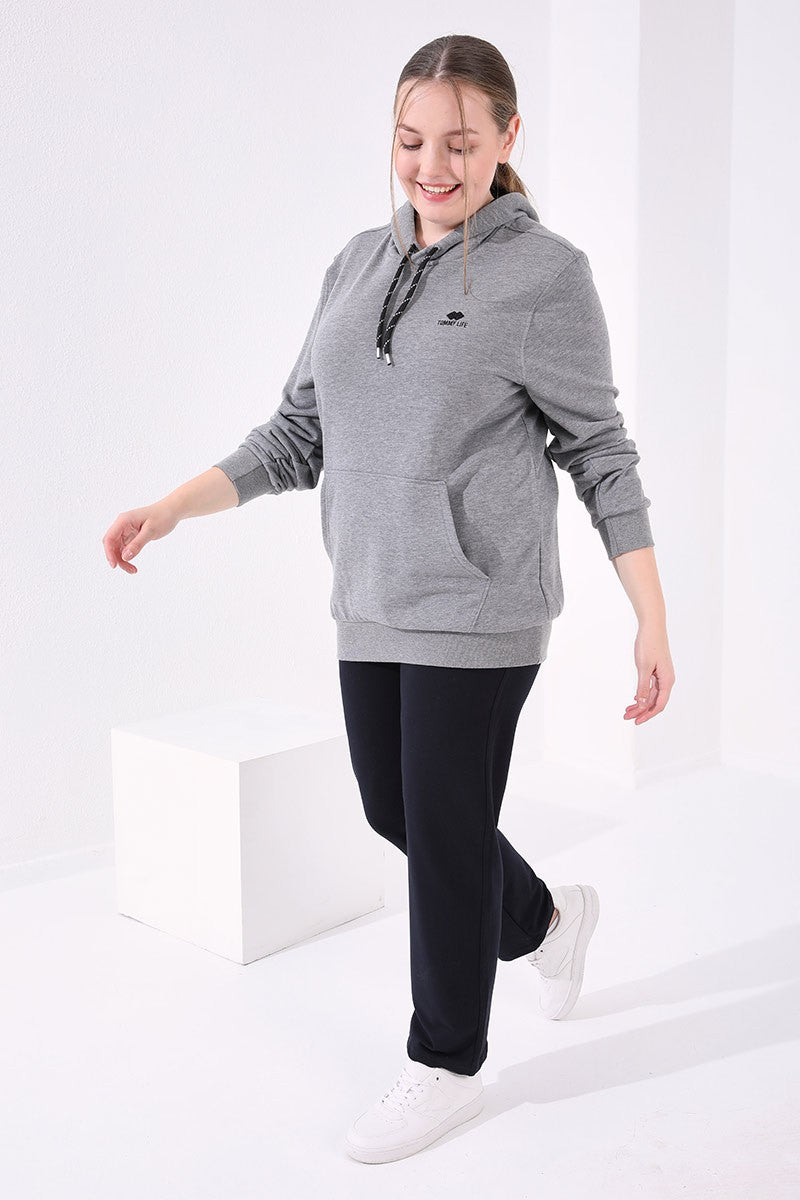Navy Blue Classic Stone Detailed Women's Plus Size Tracksuit Bottom - 94040