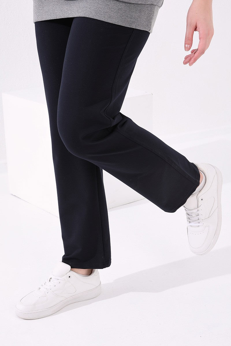 Navy Blue Classic Stone Detailed Women's Plus Size Tracksuit Bottom - 94040