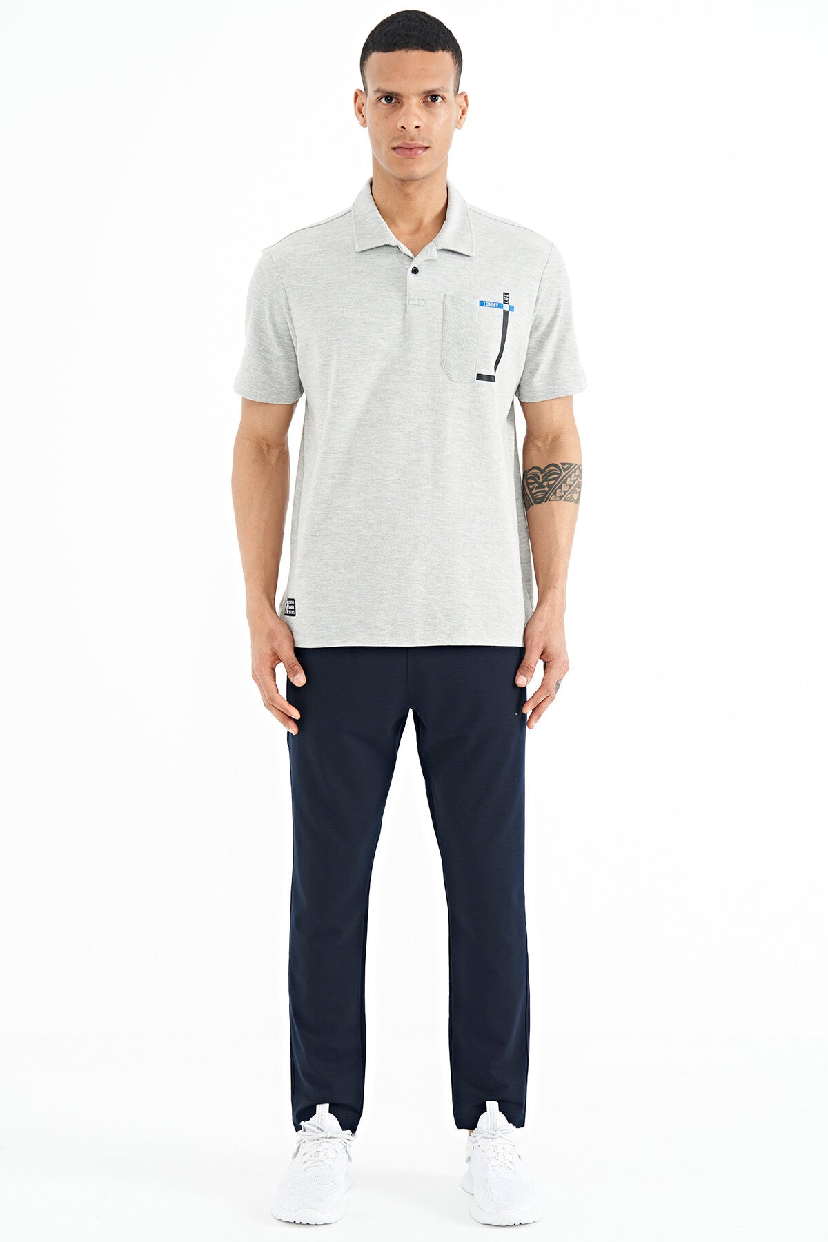 Navy Blue Logo Embroidered Side Pocketed Standard Fit Men's Tracksuit Bottom - 84967