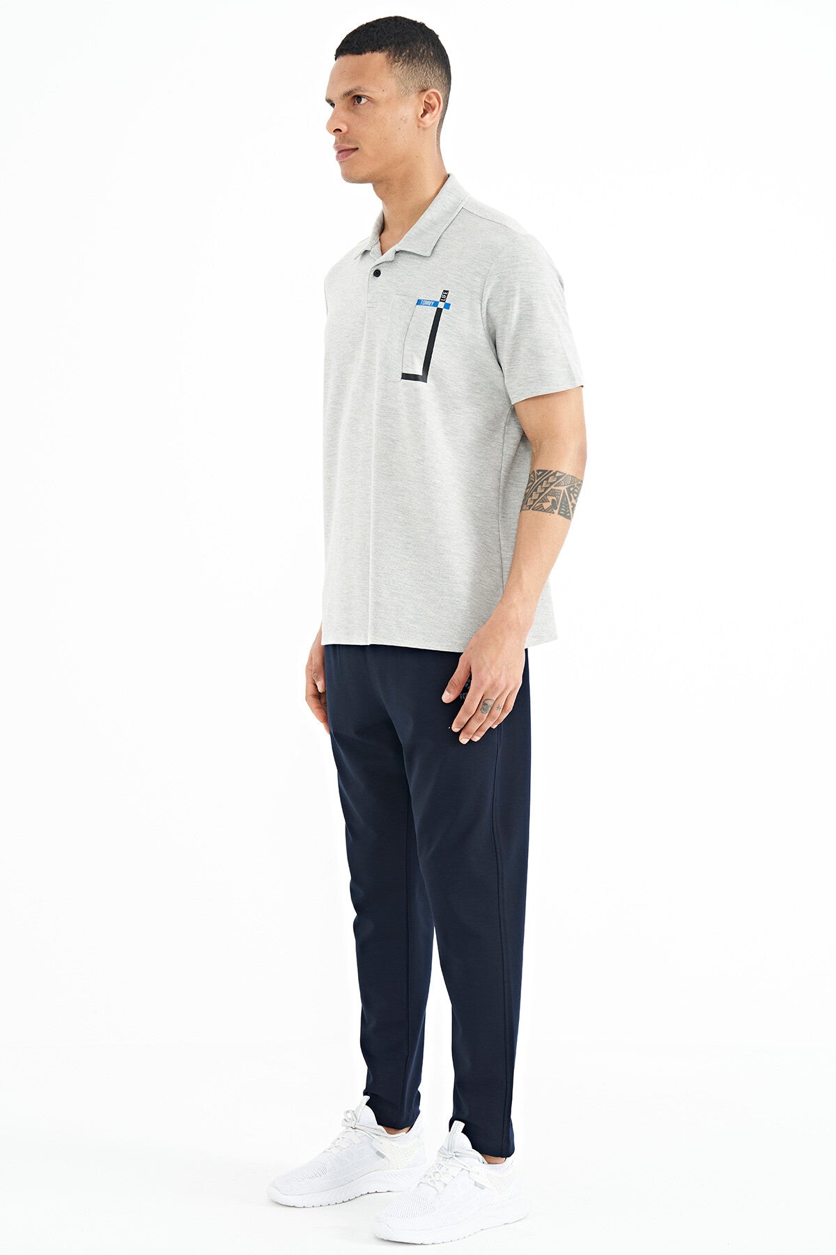 Navy Blue Logo Embroidered Side Pocketed Standard Fit Men's Tracksuit Bottom - 84967