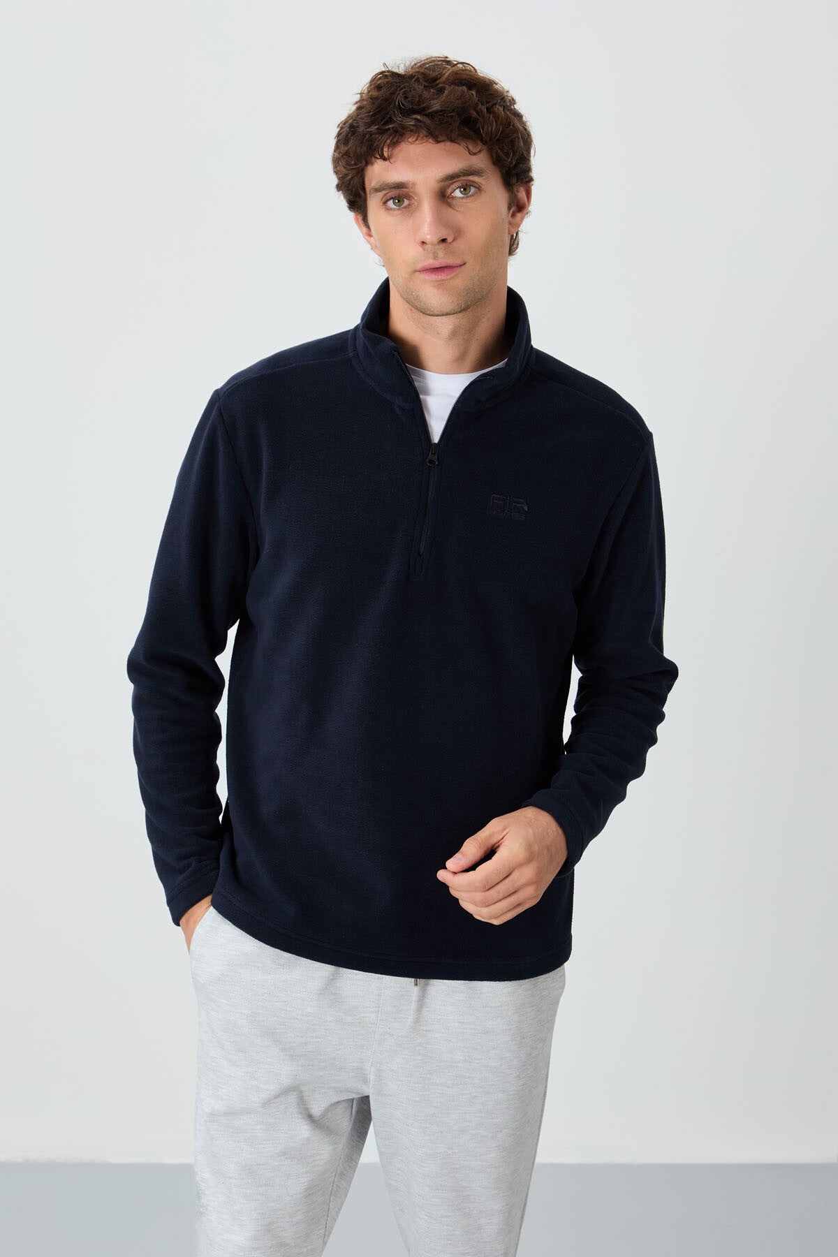 River Navy Blue Stand Collar Men's Fleece Sweatshirt - 88310