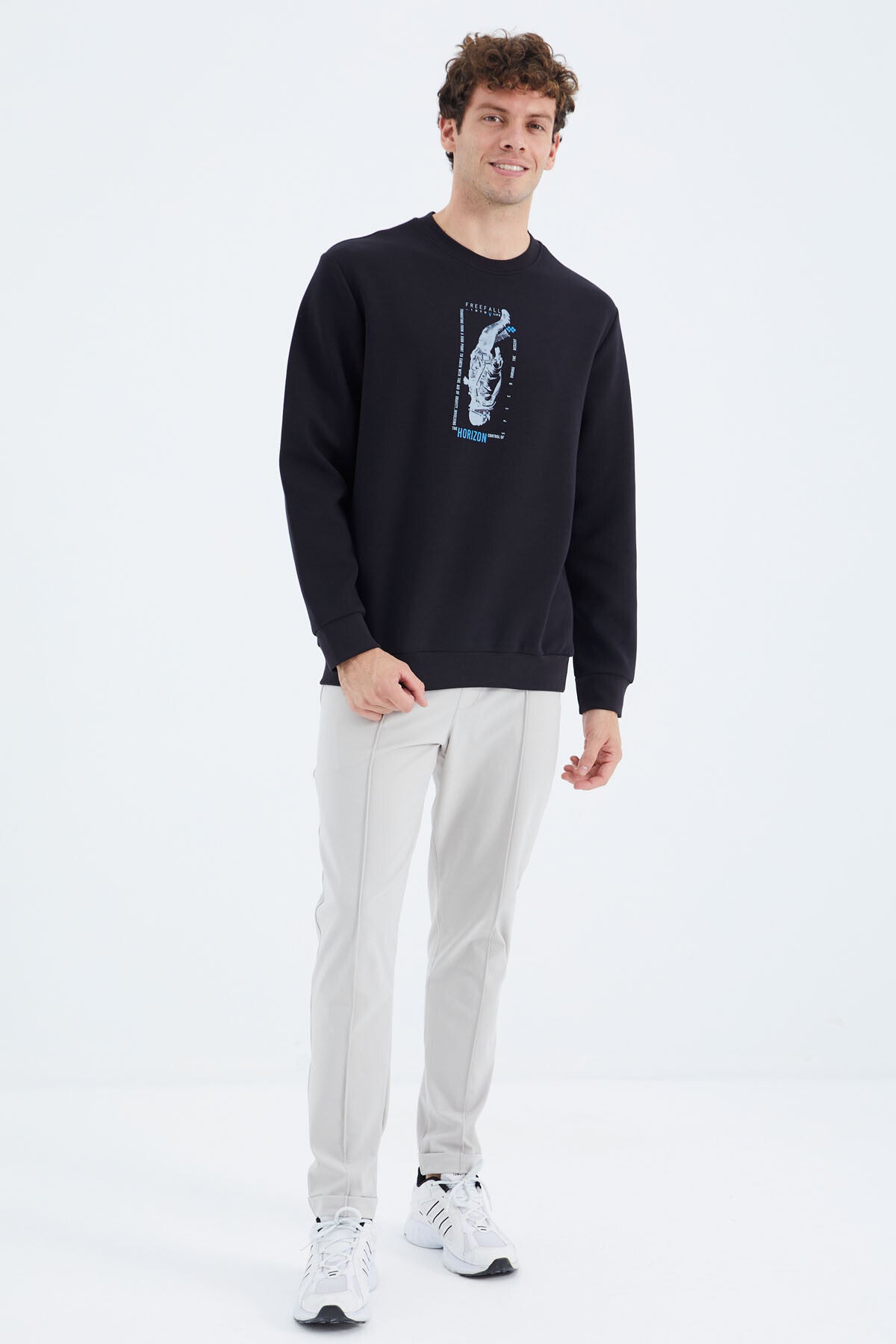 Navy Blue O Collar Printed Detailed Relax Fit Men's Sweatshirt - 88283