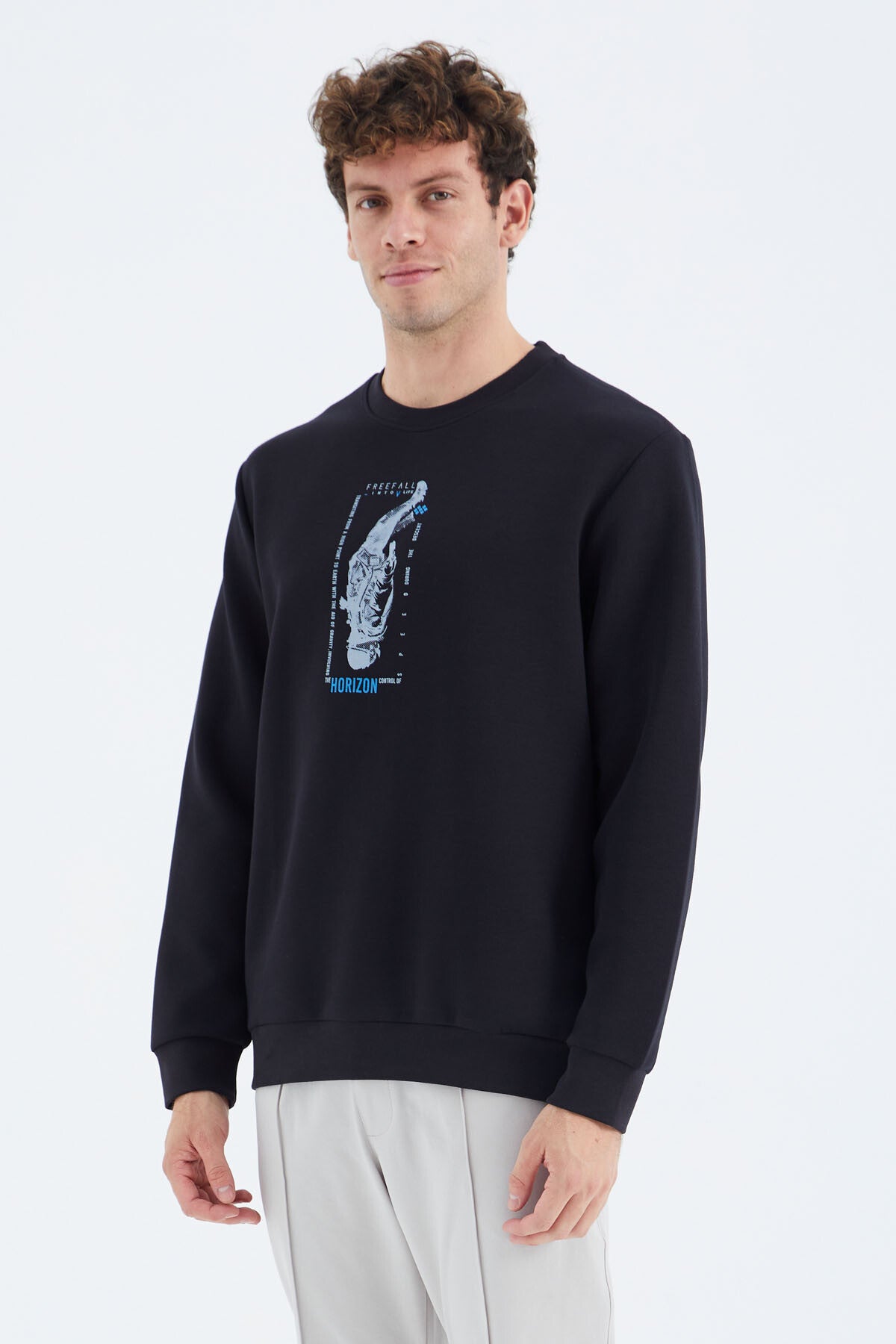 Navy Blue O Collar Printed Detailed Relax Fit Men's Sweatshirt - 88283
