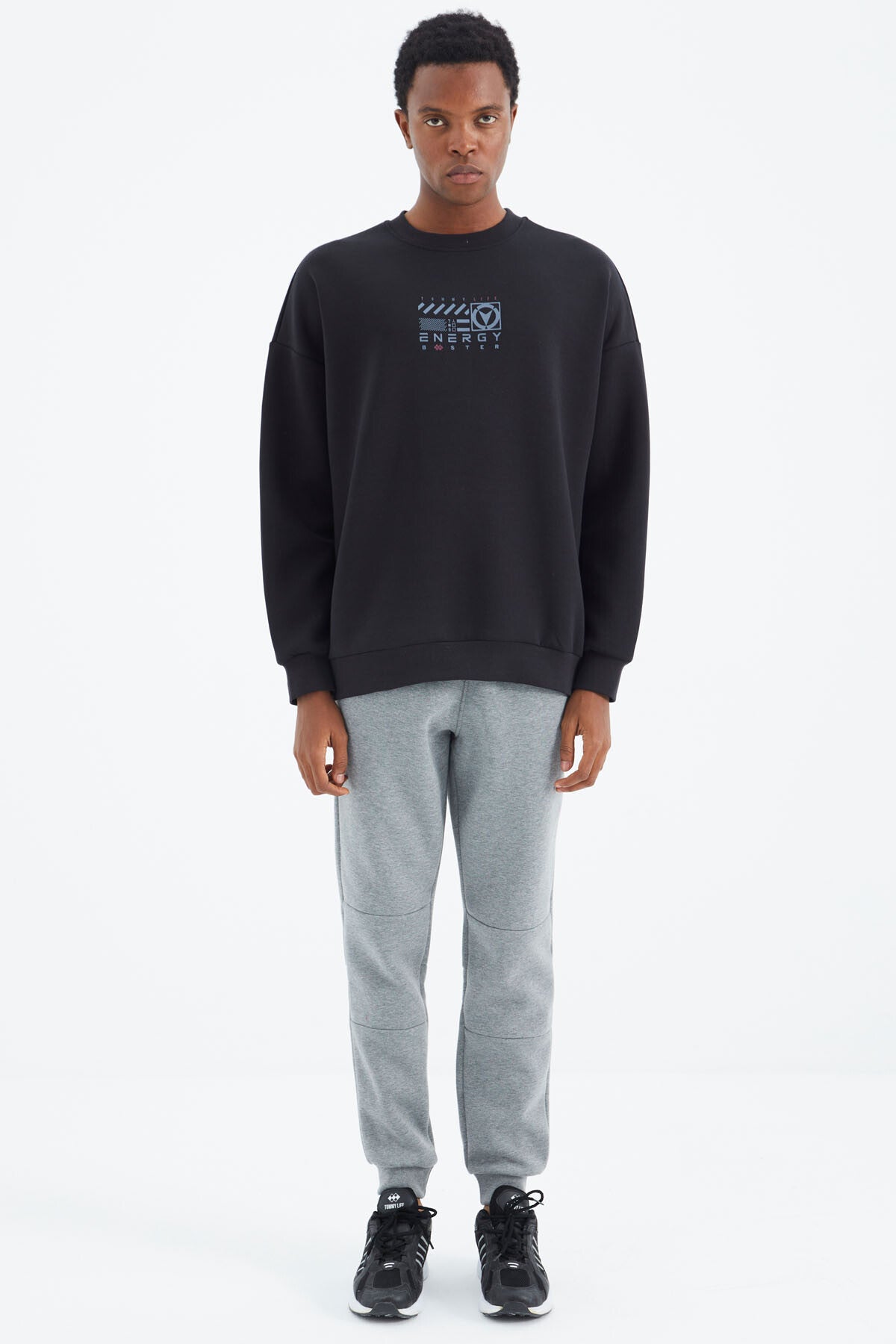 Navy Blue O Collar Printed Detailed Relax Fit Men's Sweatshirt - 88284