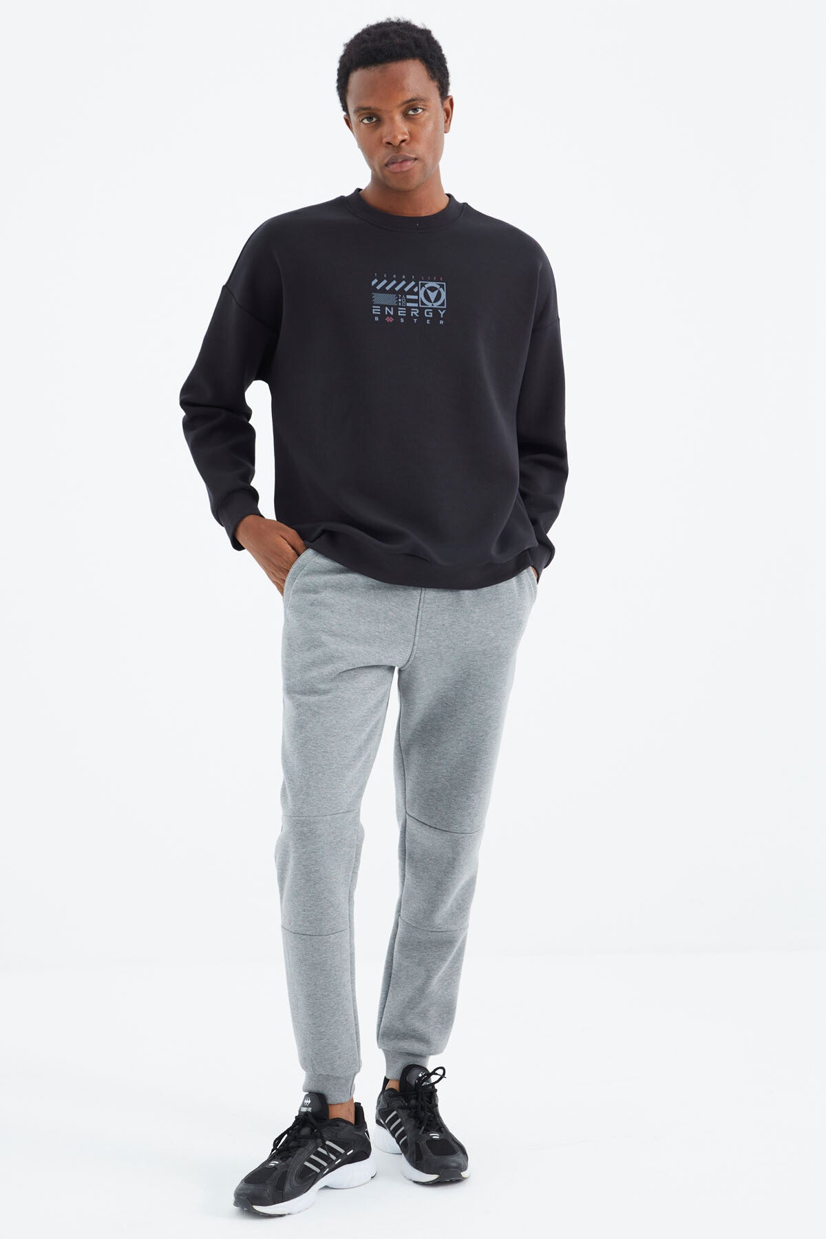 Navy Blue O Collar Printed Detailed Relax Fit Men's Sweatshirt - 88284