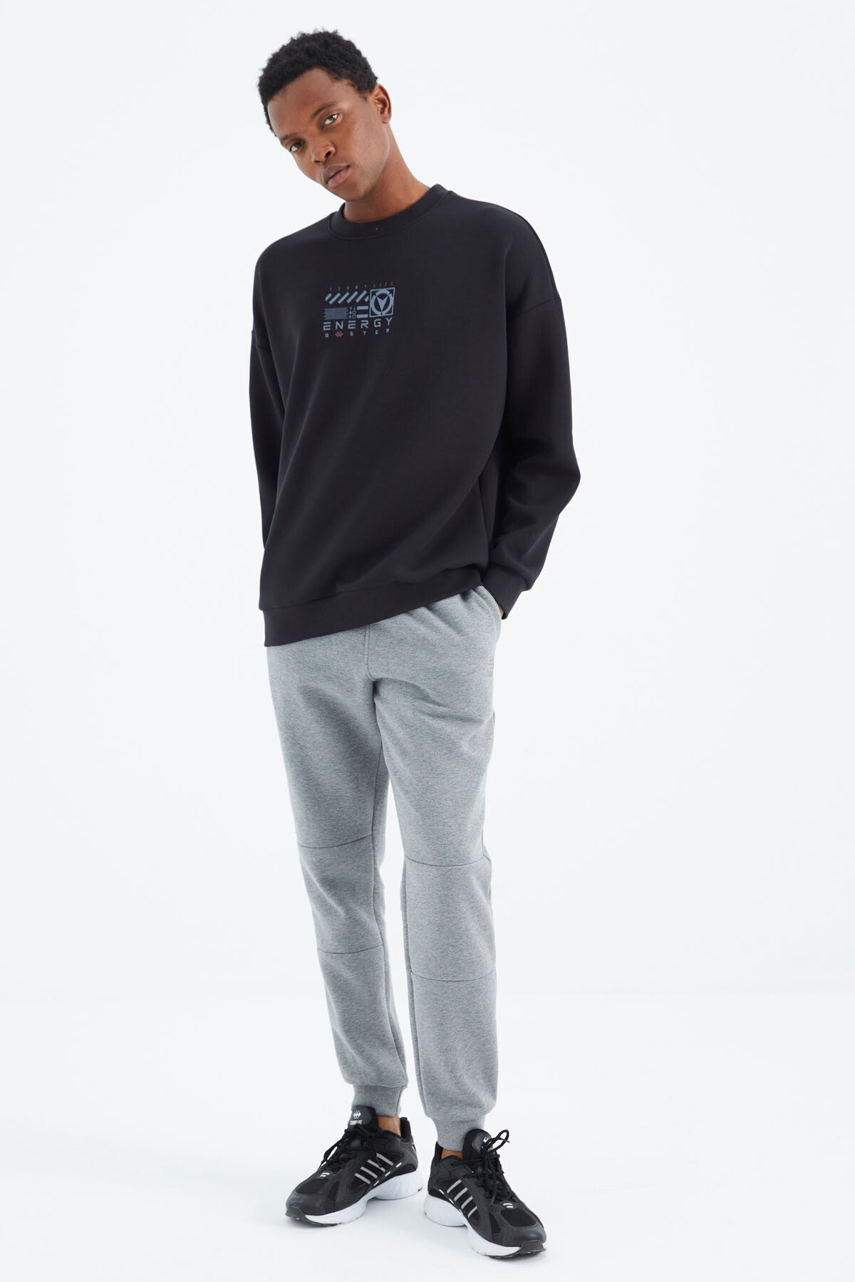 Navy Blue O Collar Printed Detailed Relax Fit Men's Sweatshirt - 88284