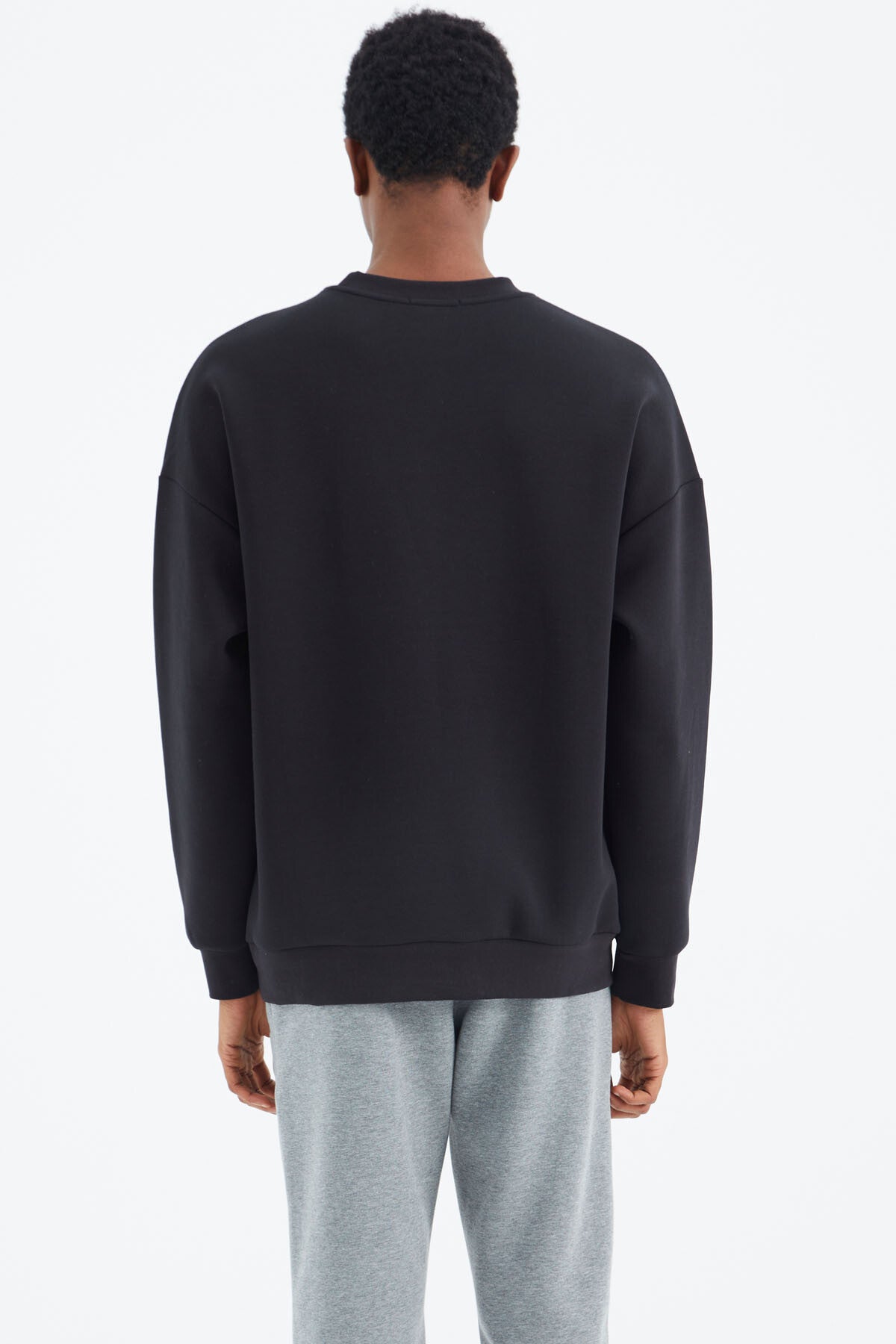 Navy Blue O Collar Printed Detailed Relax Fit Men's Sweatshirt - 88284