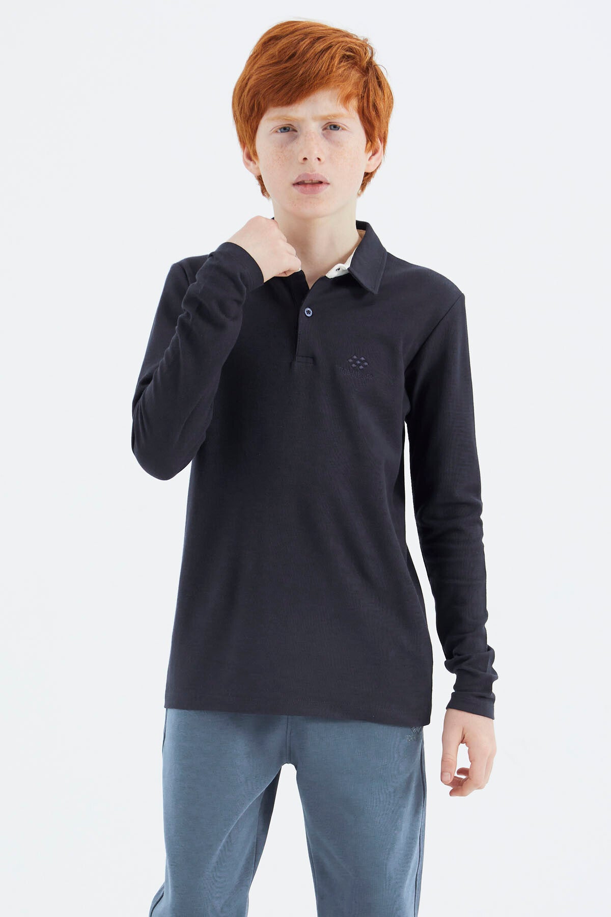 Navy Blue Polo Collar Basic Boys T-Shirt - 11171