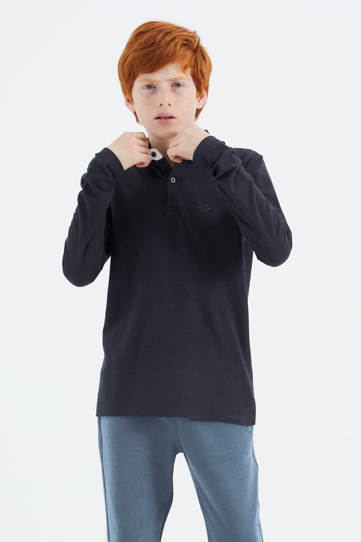 Navy Blue Polo Collar Basic Boys T-Shirt - 11171