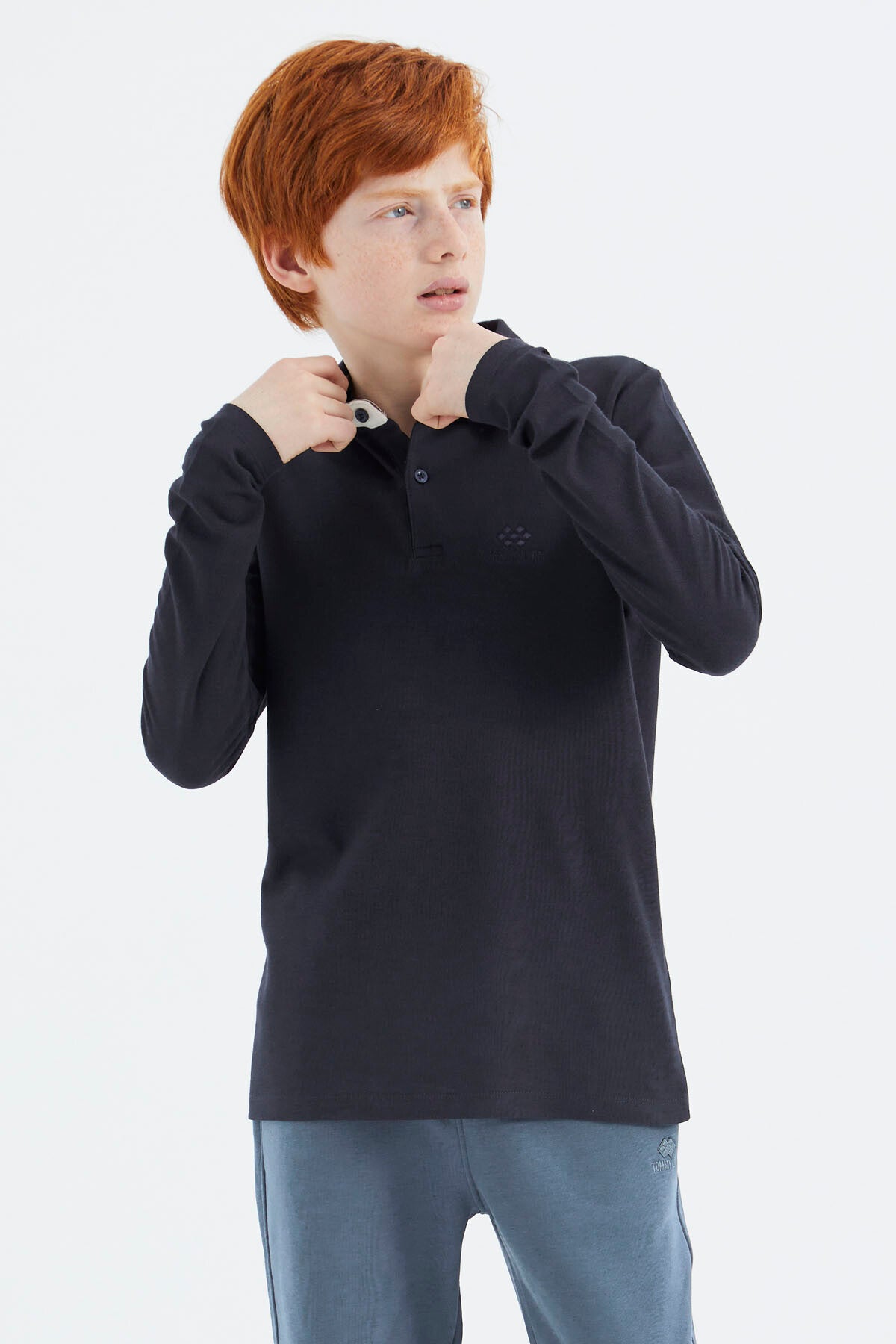 Navy Blue Polo Collar Basic Boys T-Shirt - 11171