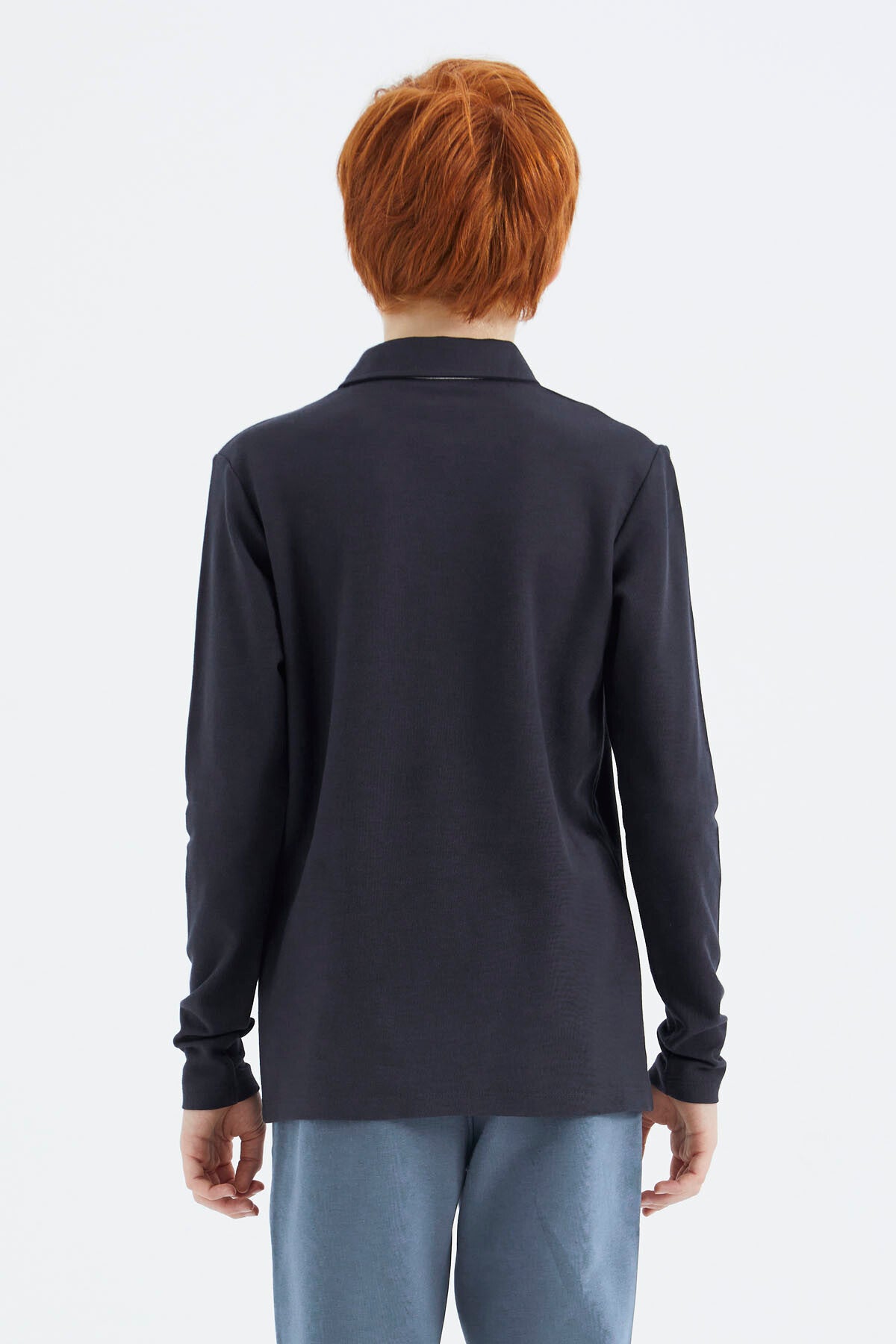 Navy Blue Polo Collar Basic Boys T-Shirt - 11171