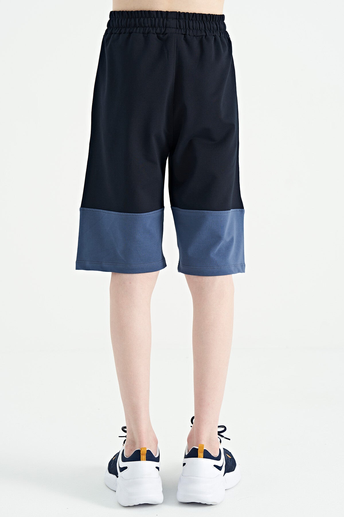 Navy Blue Side Print Detailed Color Blocked Standard Fit Boys Shorts - 11141