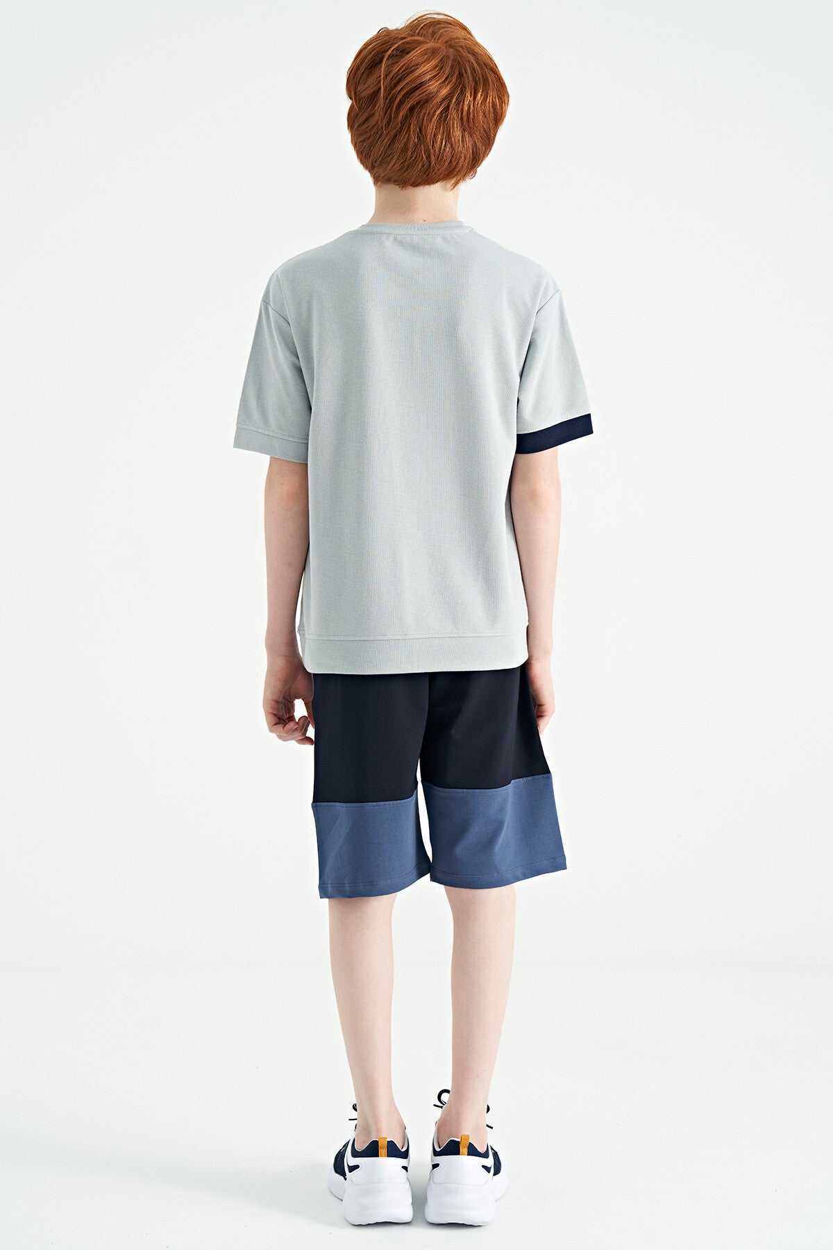 Navy Blue Side Print Detailed Color Blocked Standard Fit Boys Shorts - 11141