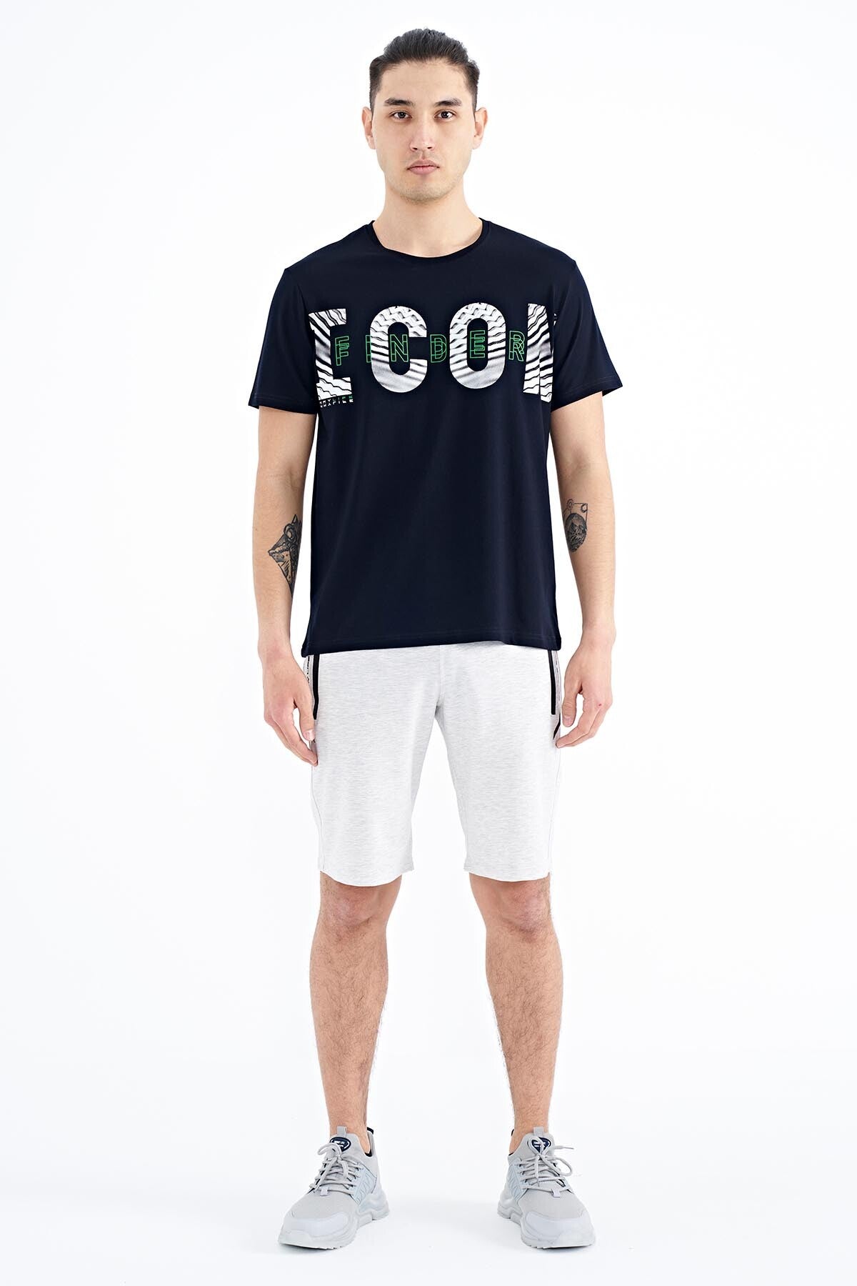 Navy Blue Printed Detailed O Collar Standard Fit Men's T-Shirt - 88187