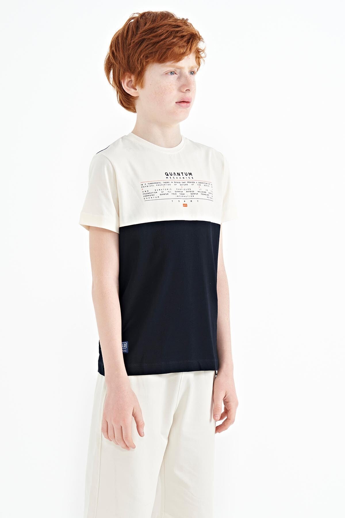 Navy Blue Printed Color Block Standard Fit O Collar Boys T-Shirt - 11134