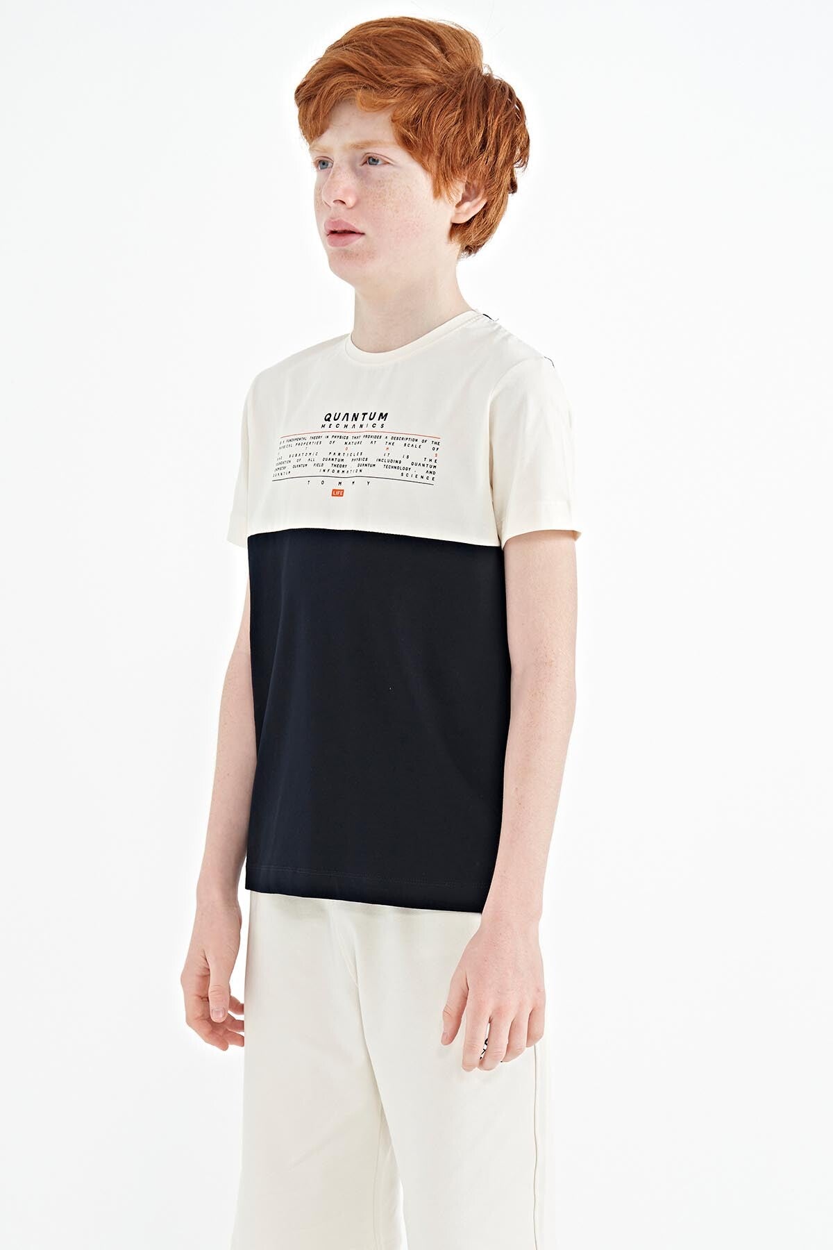 Navy Blue Printed Color Block Standard Fit O Collar Boys T-Shirt - 11134