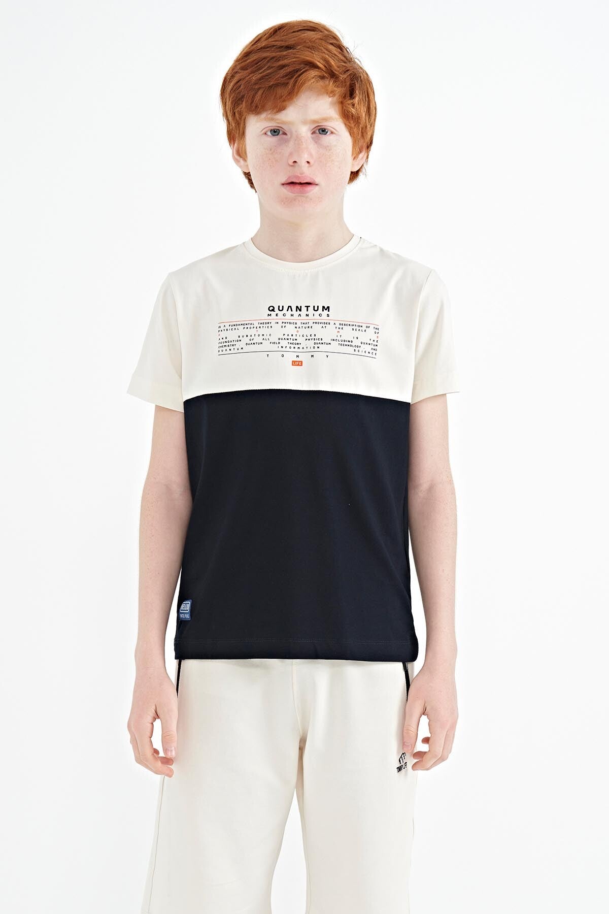 Navy Blue Printed Color Block Standard Fit O Collar Boys T-Shirt - 11134
