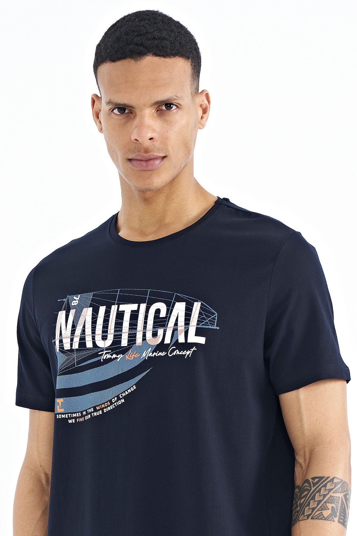 Navy Blue Printed Standard Fit O Neck Men's T-Shirt - 88171