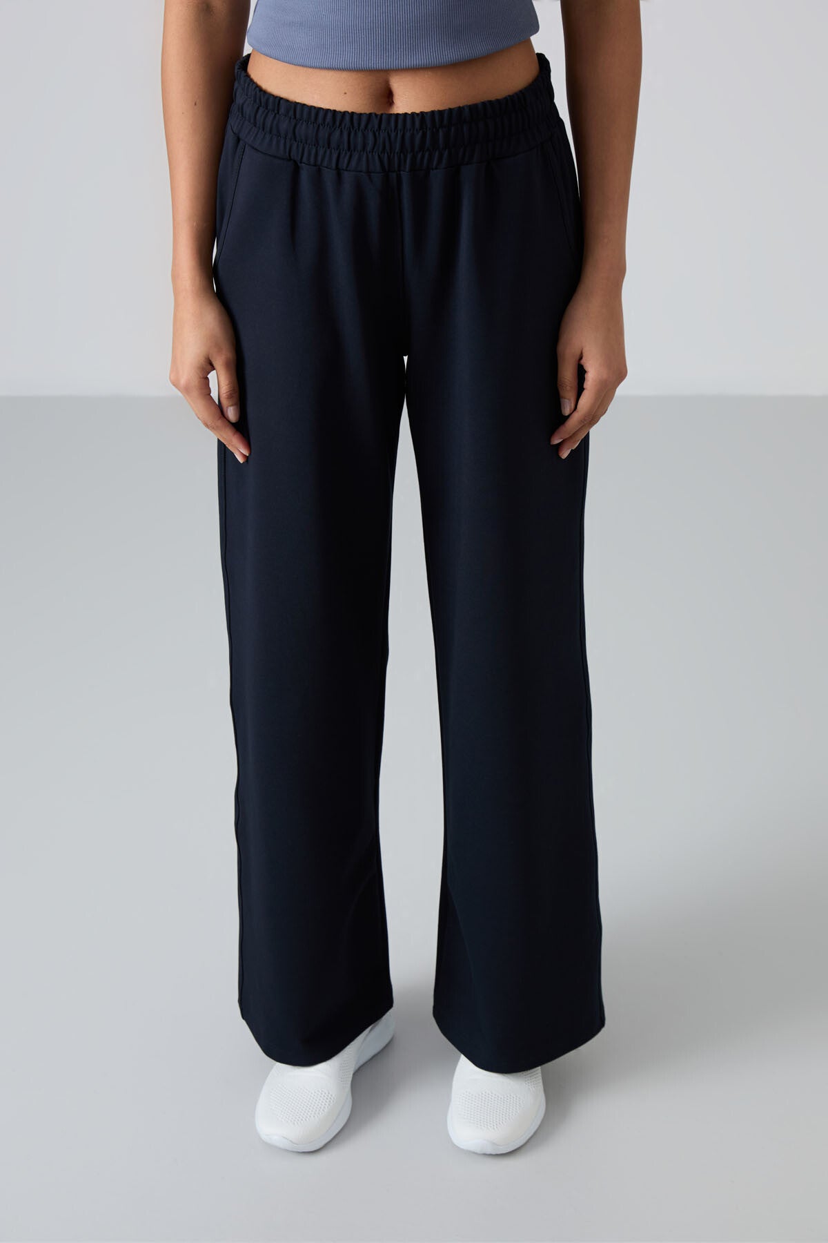 Navy High Waist Comfort Fit Wide Leg Women's Tracksuit Bottom - 94567