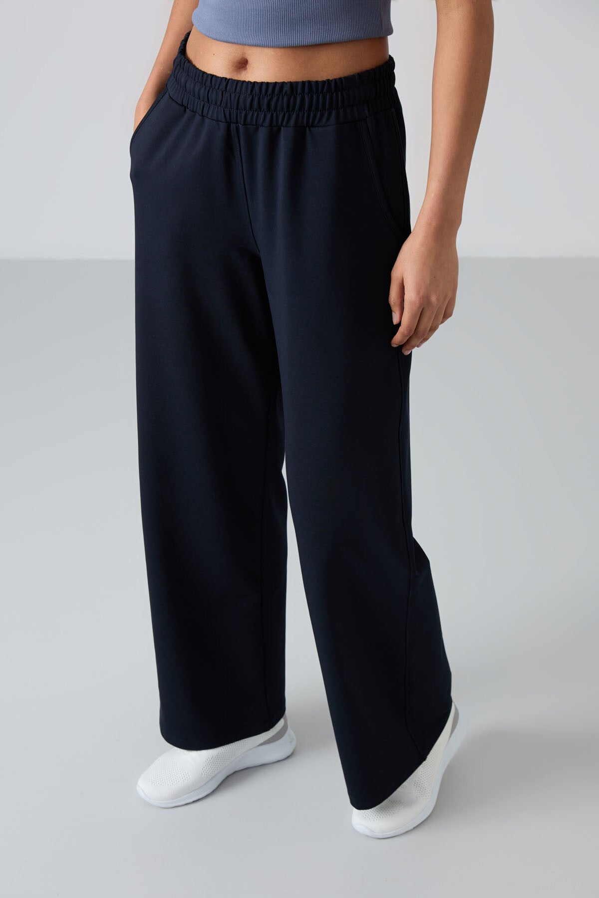 Navy High Waist Comfort Fit Wide Leg Women's Tracksuit Bottom - 94567