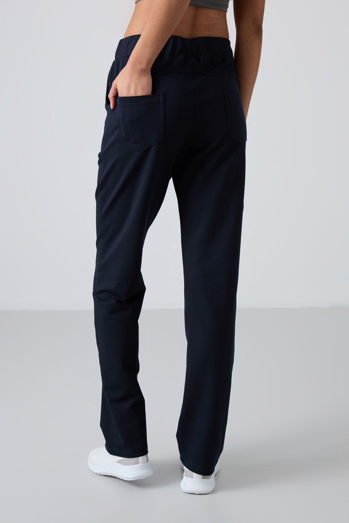 Navy Blue High Waist Comfortable Fit Classic Hem Women's Tracksuit Bottom - 94185
