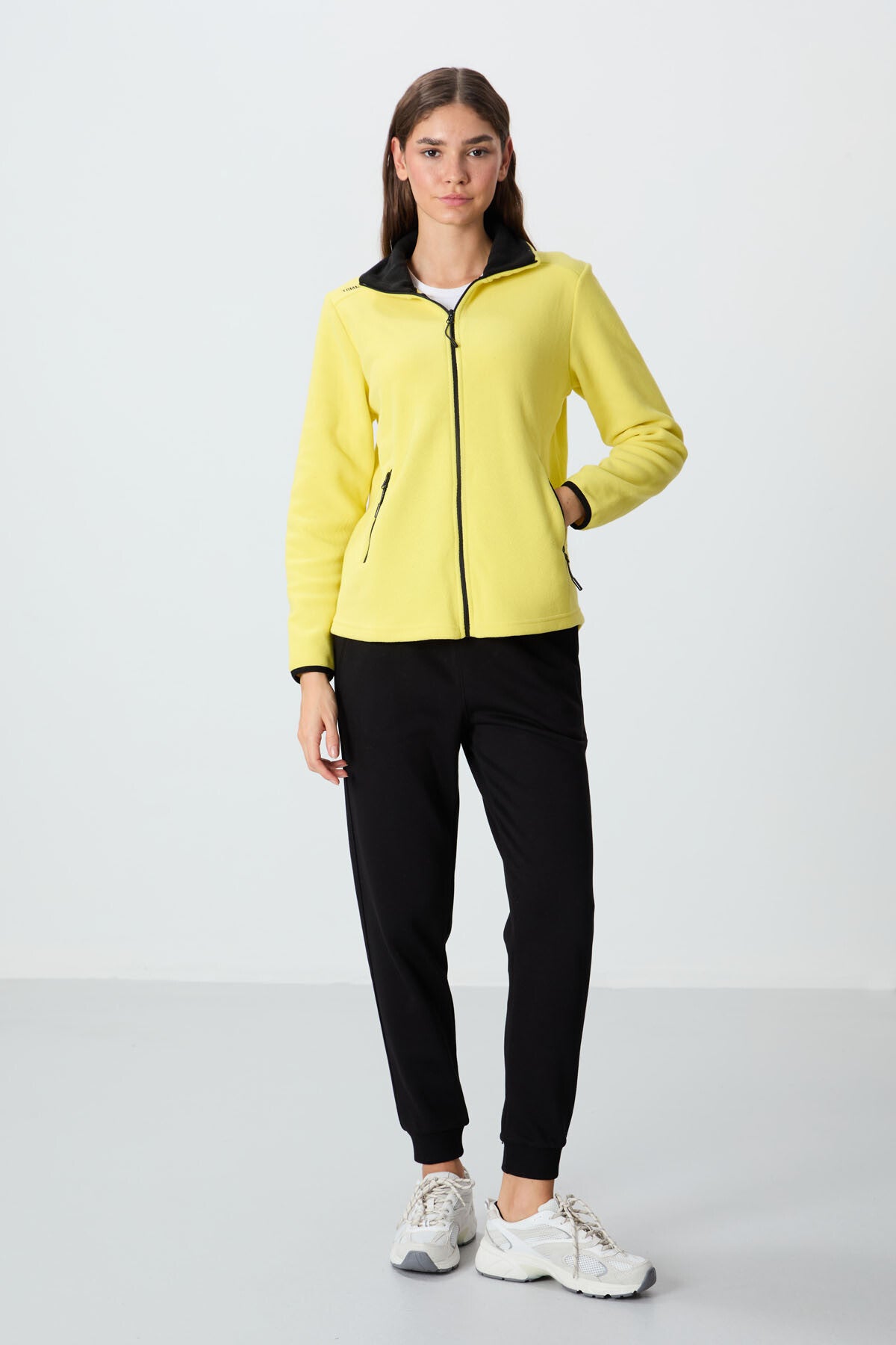 Lemon Print Collar Zippered Comfort Fit Women's Fleece Sweatshirt - 97173