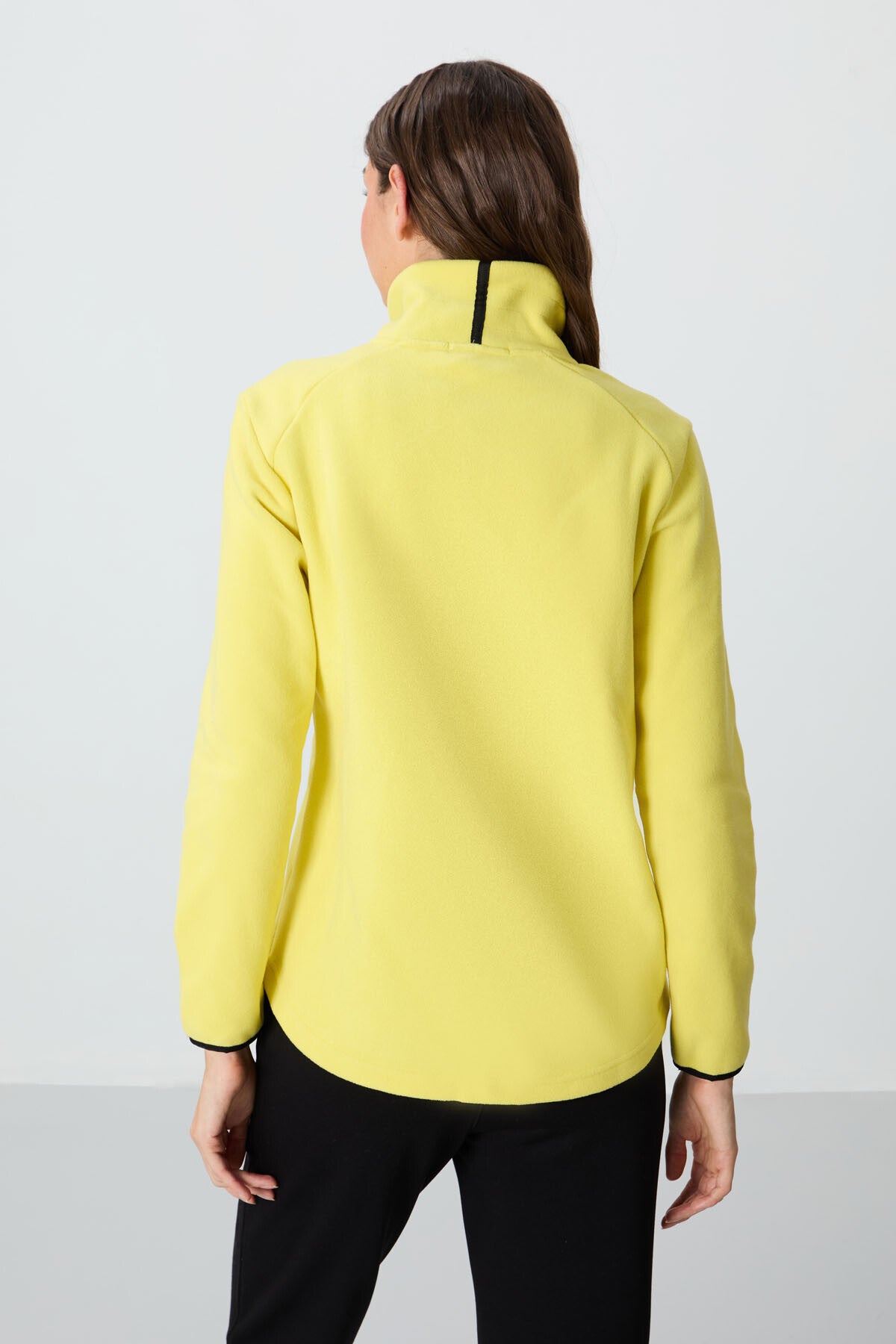 Lemon Print Collar Zippered Comfort Fit Women's Fleece Sweatshirt - 97173