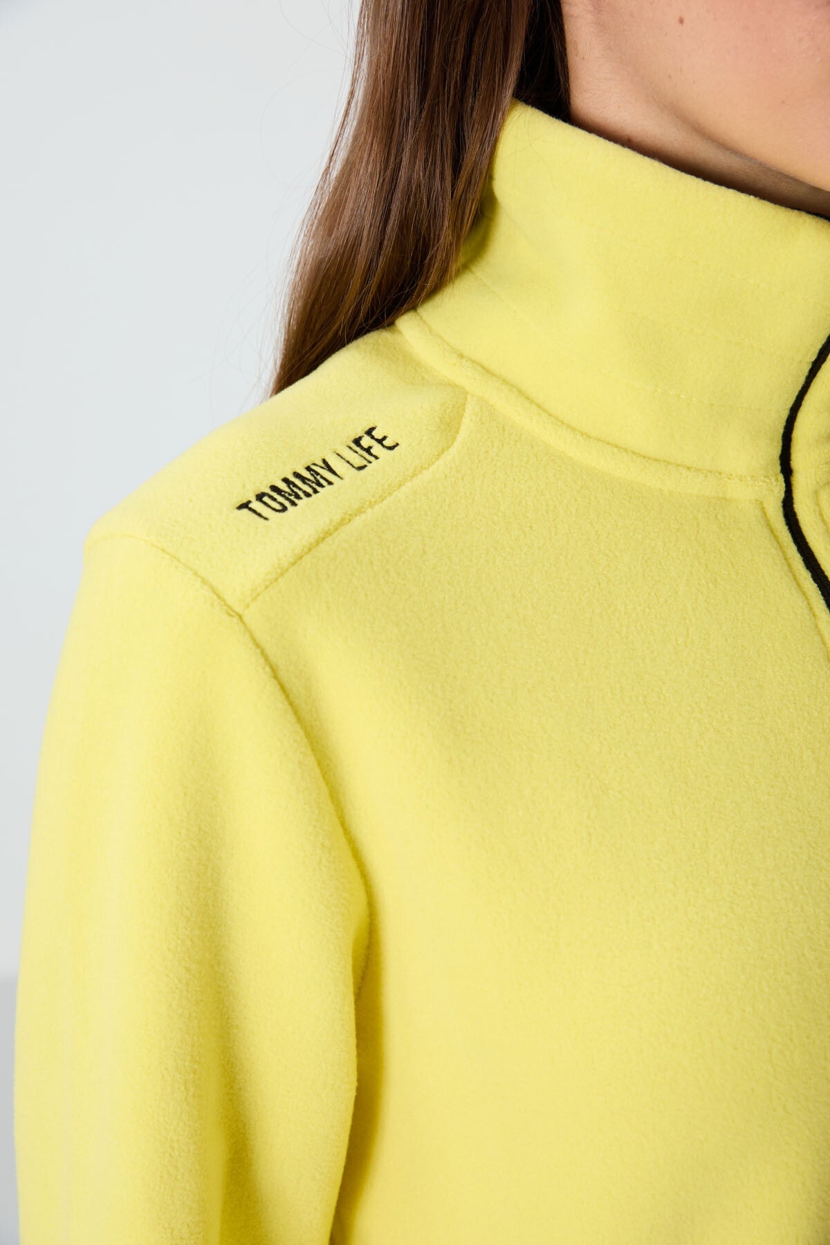 Lemon Print Collar Zippered Comfort Fit Women's Fleece Sweatshirt - 97173