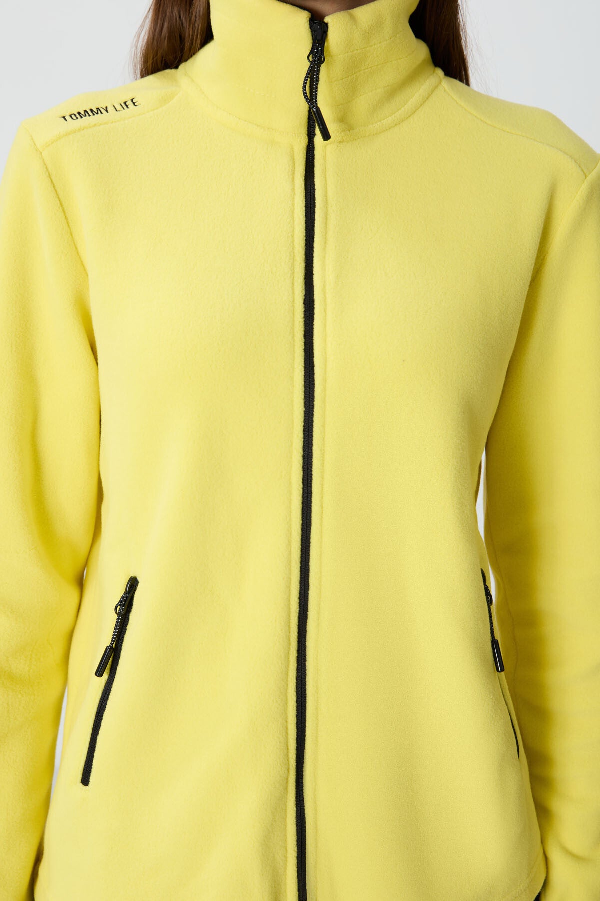 Lemon Print Collar Zippered Comfort Fit Women's Fleece Sweatshirt - 97173