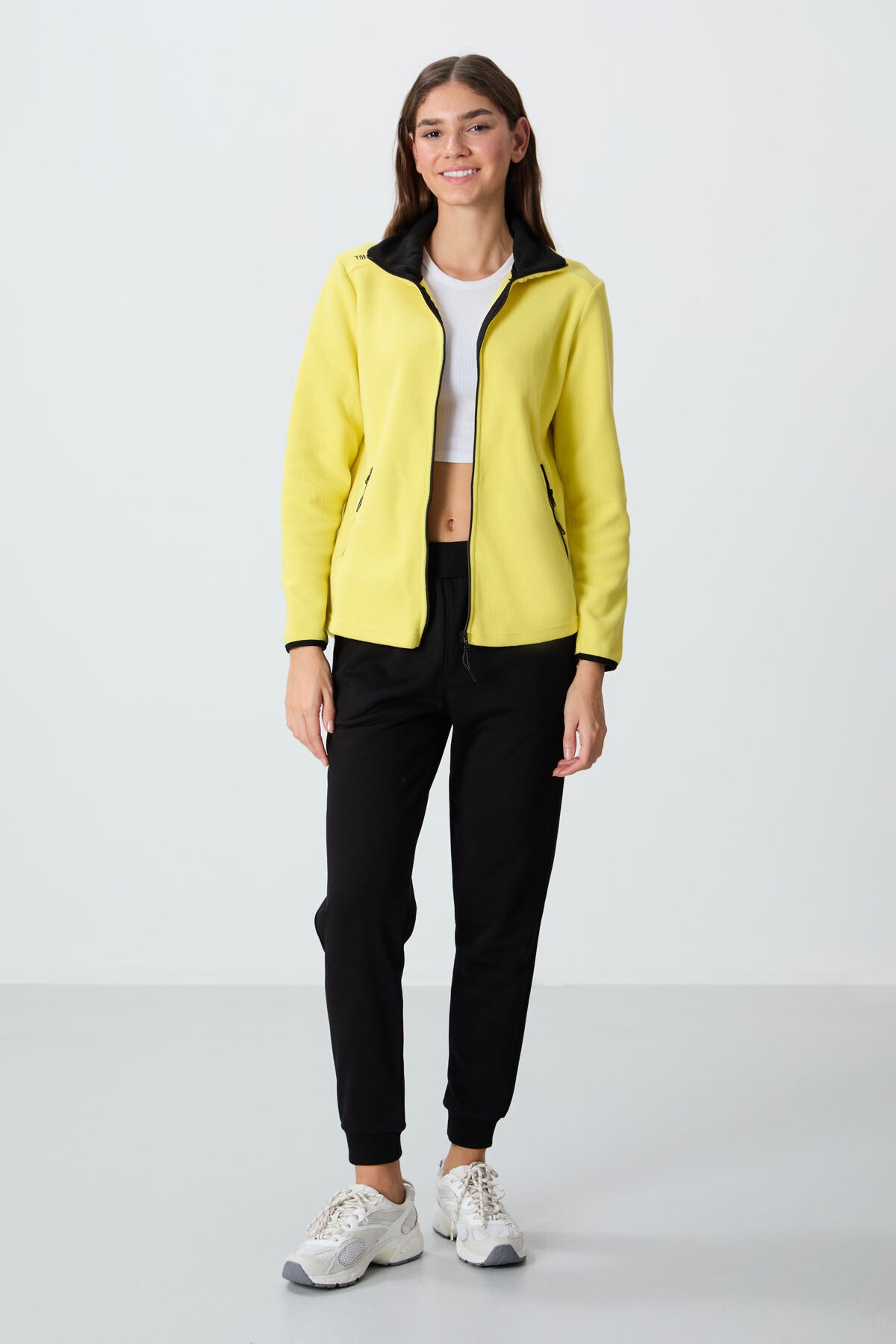 Lemon Print Collar Zippered Comfort Fit Women's Fleece Sweatshirt - 97173
