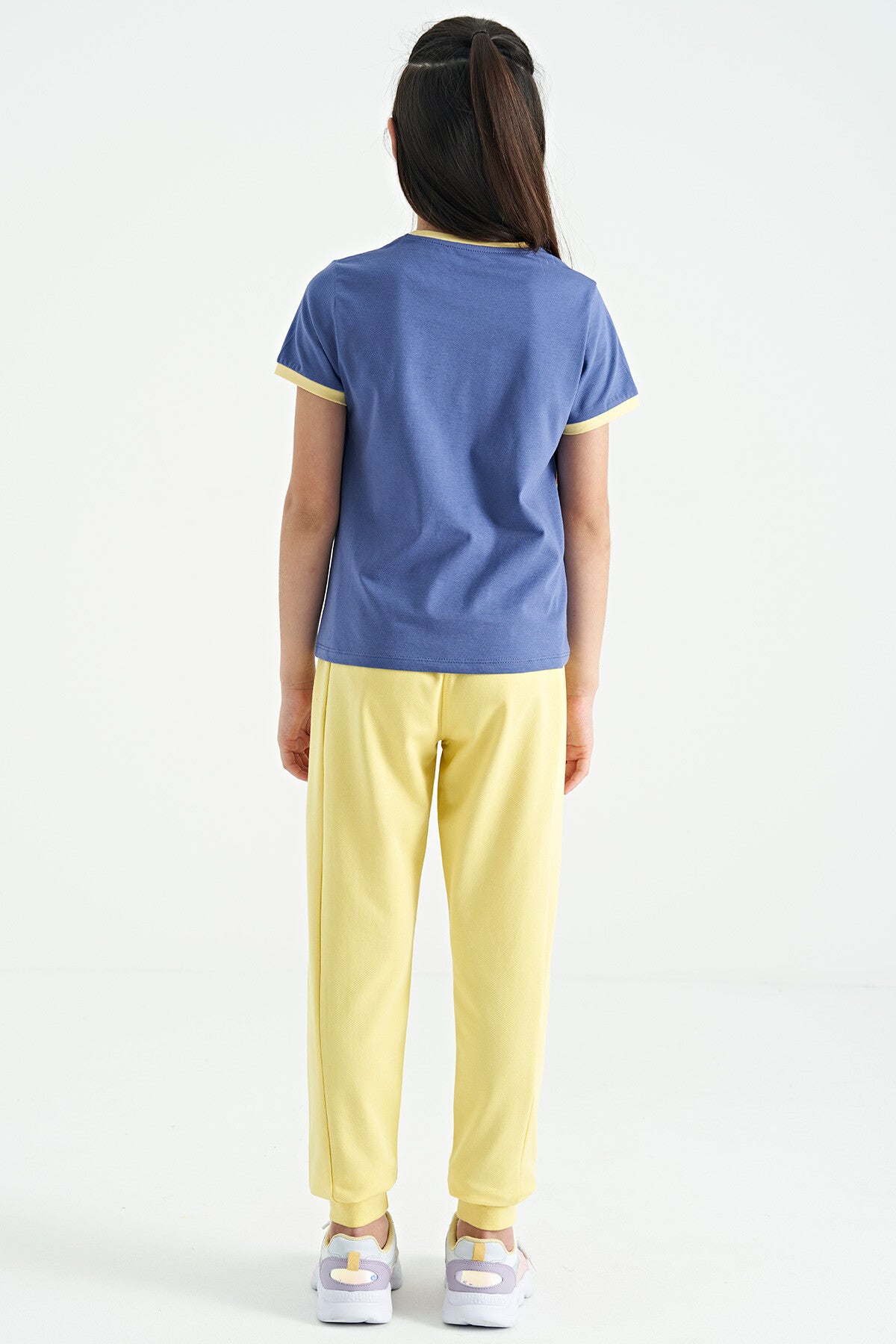 Lemon Side Print Embroidered Laced Standard Fit Jogger Girls' Tracksuit Bottom - 75123