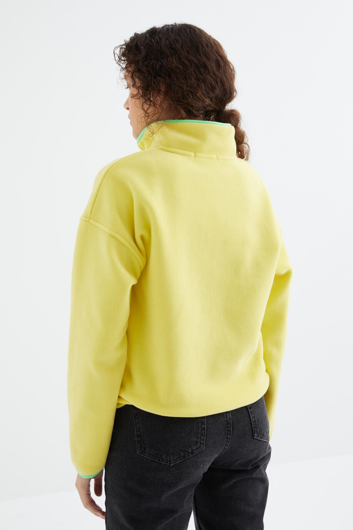 Lemon Half Zipper Skirt Hem Gathers Straight Collar Oversize Women's Fleece Sweatshirt - 97234