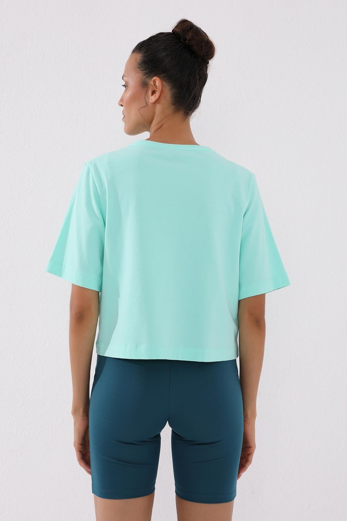 Mint Green Asymmetric Print O Collar Women's Oversize T-Shirt - 97136
