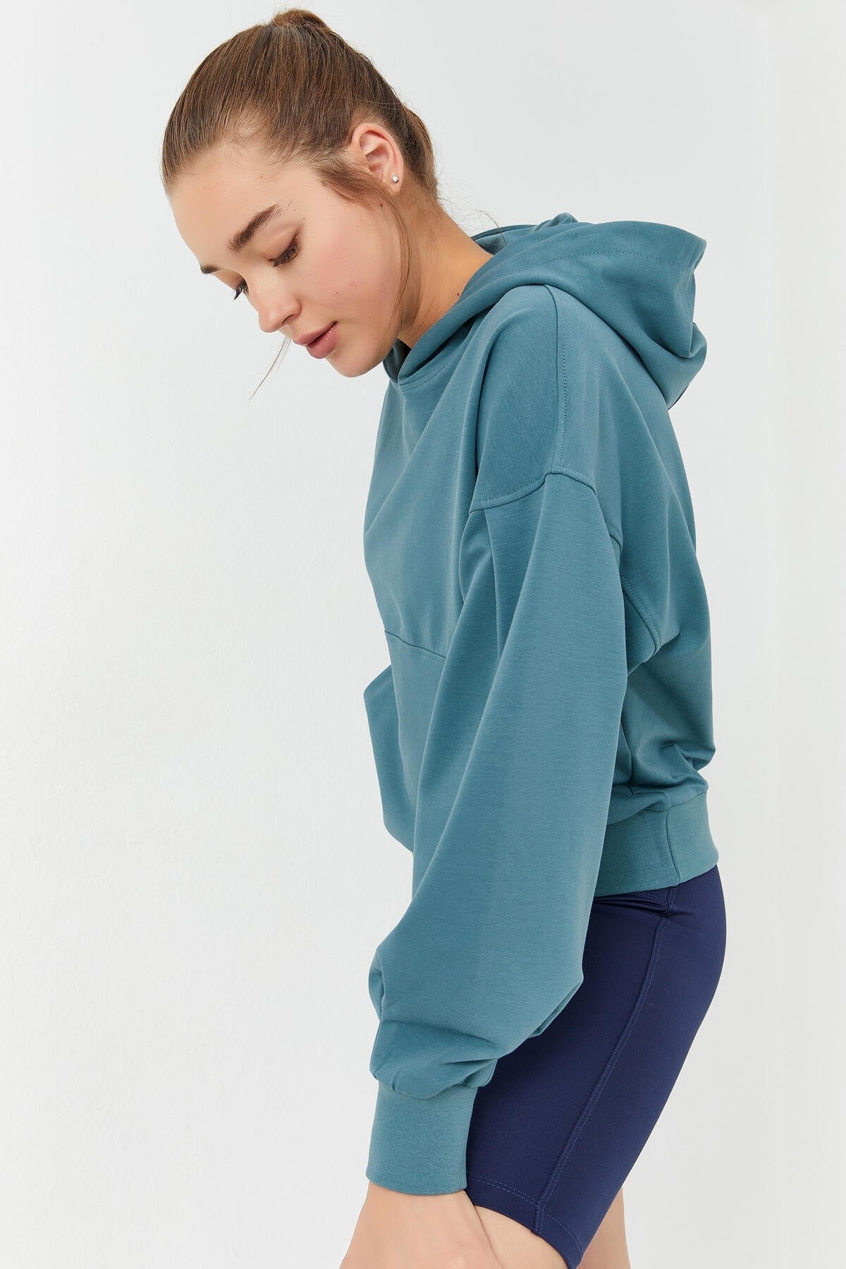 Mint Green Balloon Sleeve Hooded Women's Oversize Sweatshirt - 97156