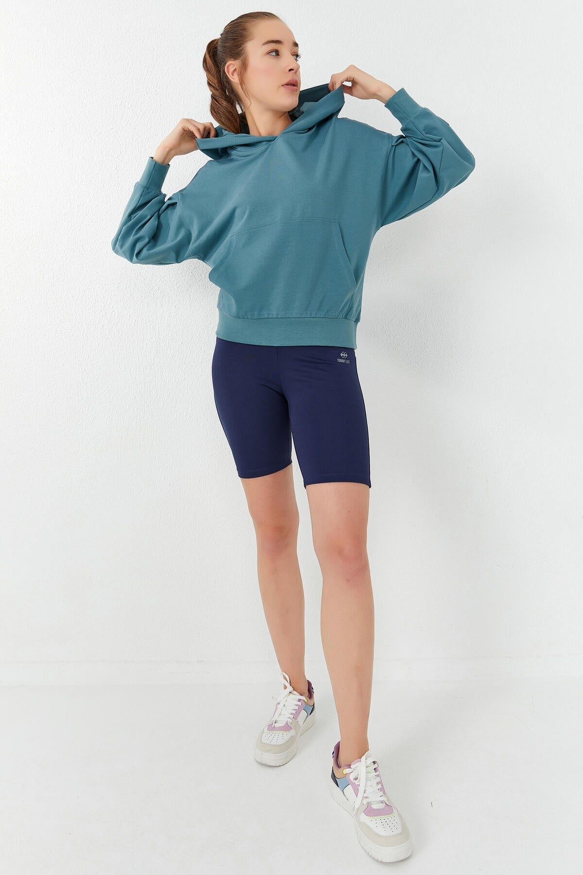 Mint Green Balloon Sleeve Hooded Women's Oversize Sweatshirt - 97156