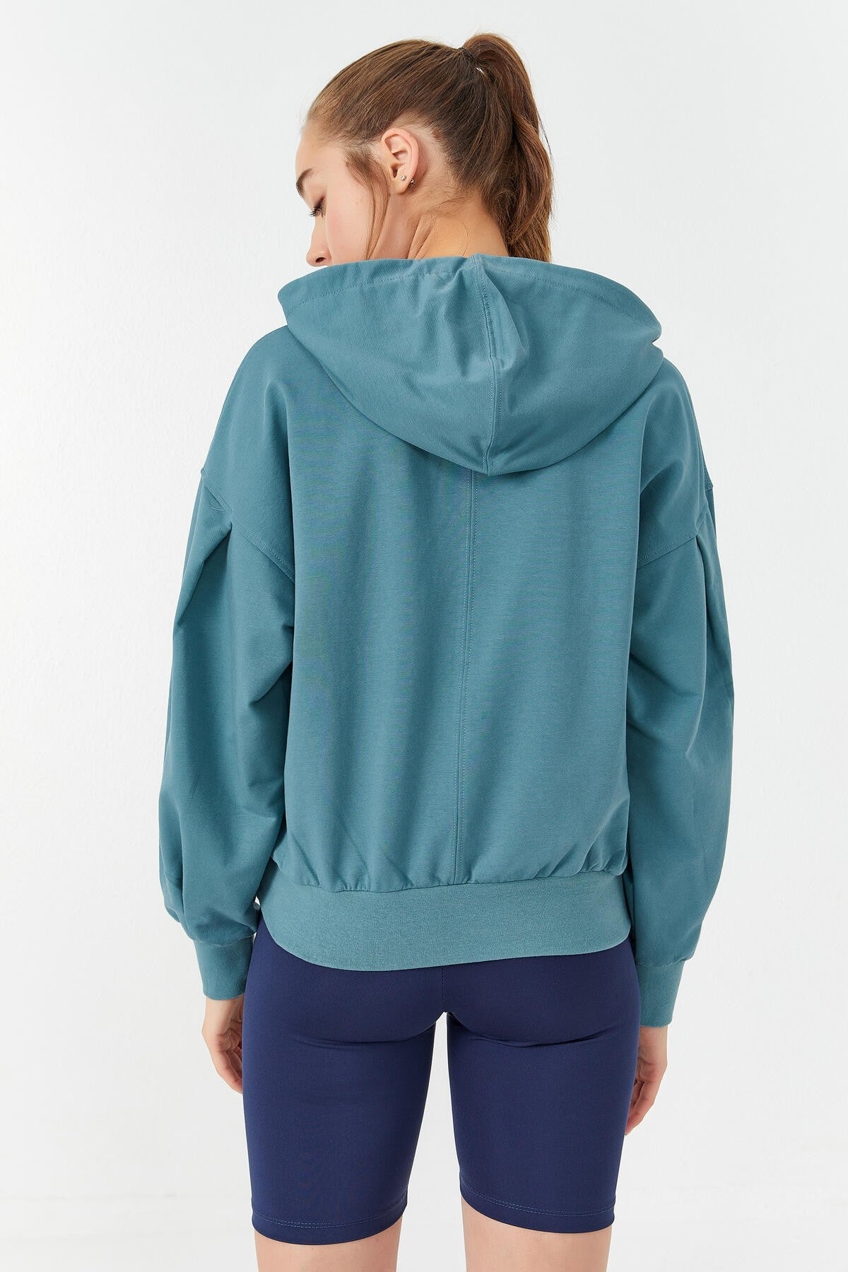 Mint Green Balloon Sleeve Hooded Women's Oversize Sweatshirt - 97156
