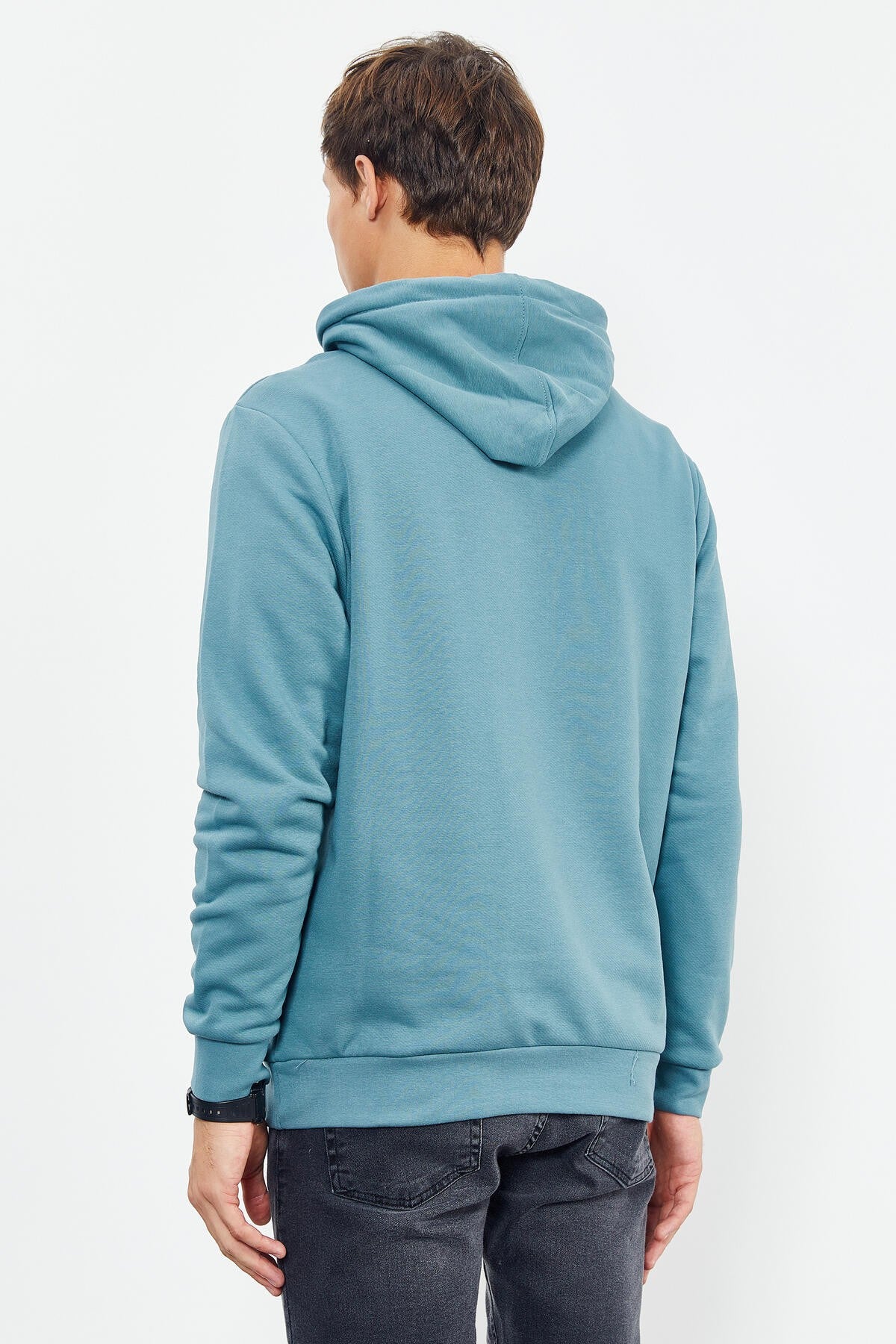 Mint Green Printed Hooded Kangaroo Pocket Comfort Fit Men's Sweatshirt - 88019