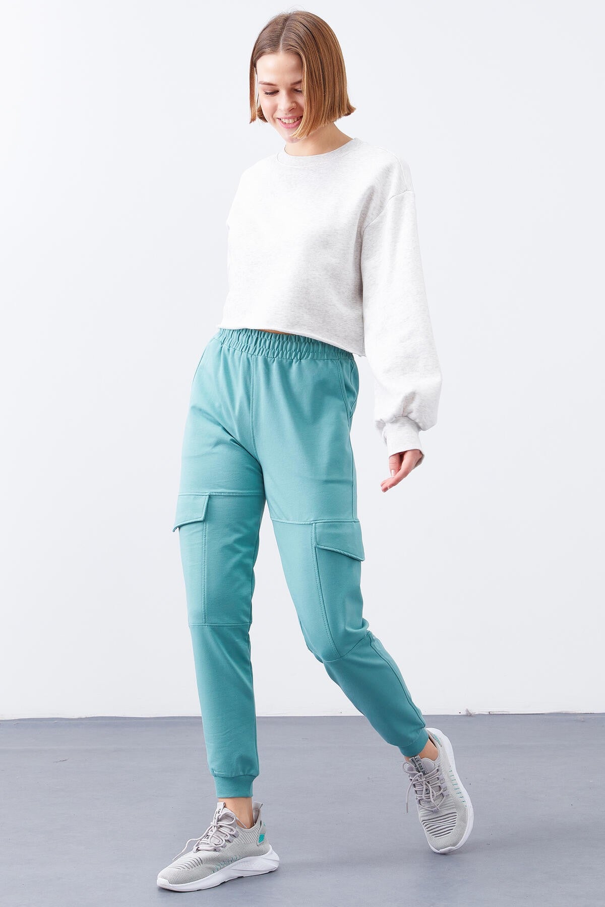 Mint Green Cargo Pocket Comfort Fit Cuffed Women's Tracksuit Bottom - 94581