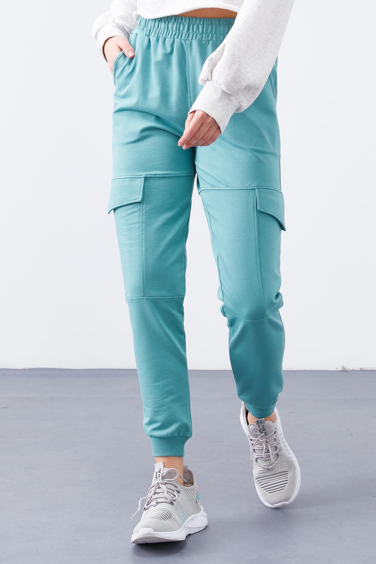 Mint Green Cargo Pocket Comfort Fit Cuffed Women's Tracksuit Bottom - 94581