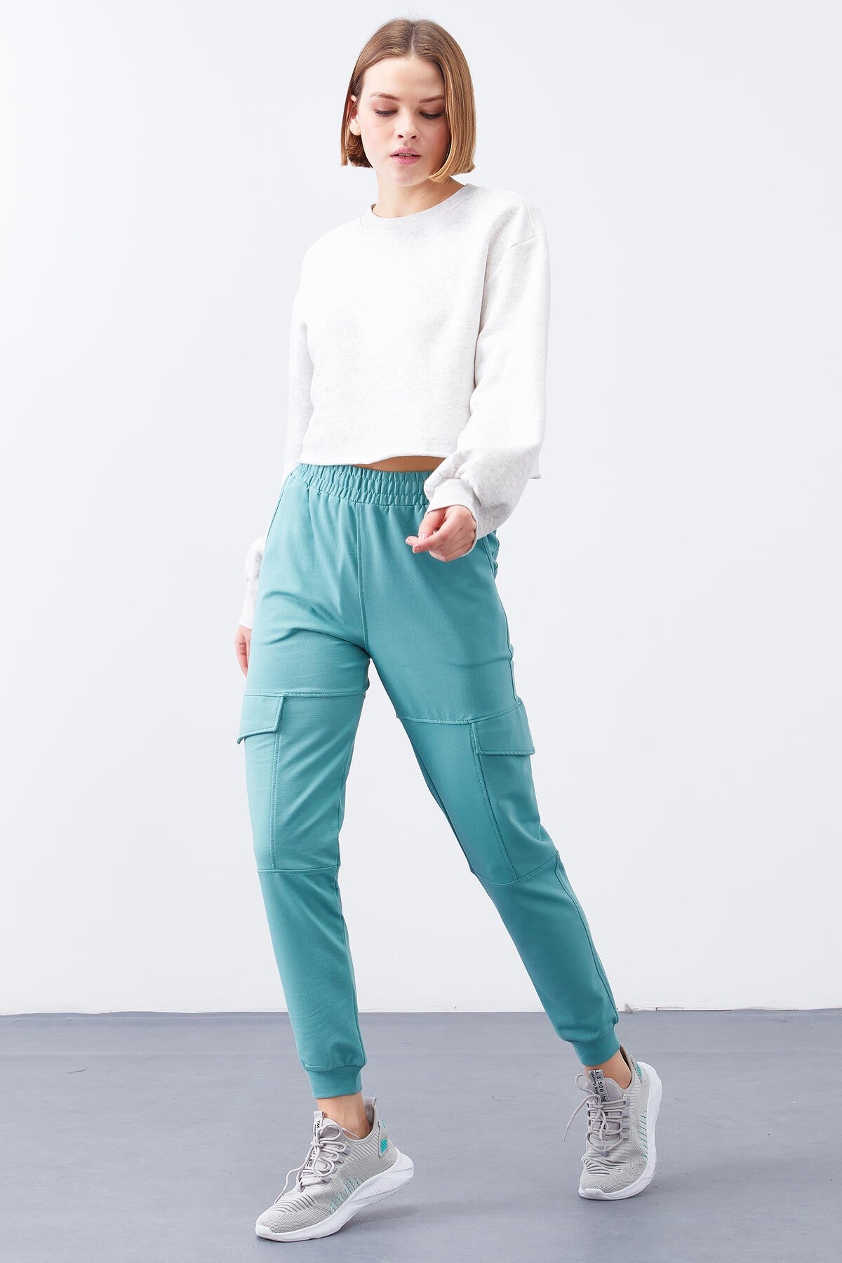 Mint Green Cargo Pocket Comfort Fit Cuffed Women's Tracksuit Bottom - 94581