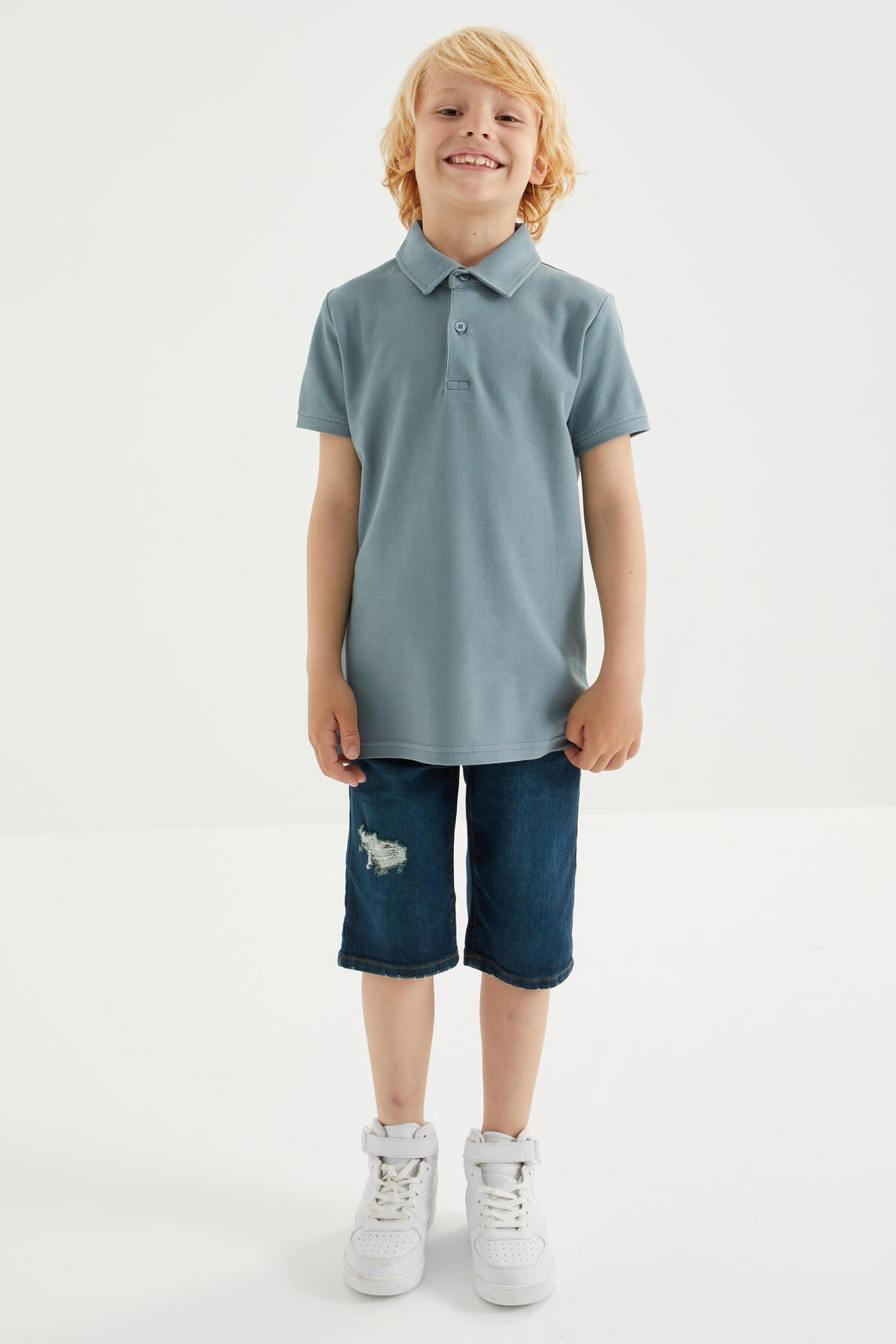 Mint Green Classic Short Sleeve Polo Collar Boys T-Shirt - 10962