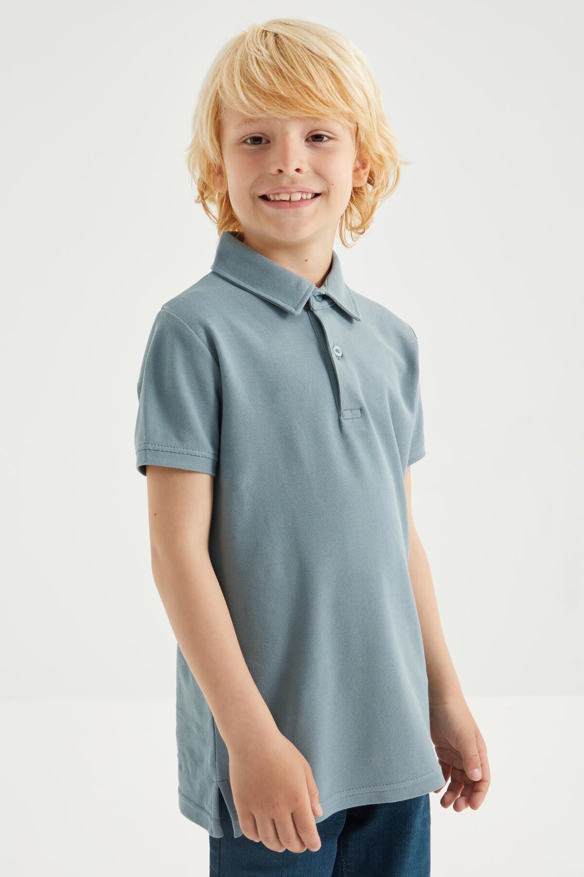 Mint Green Classic Short Sleeve Polo Collar Boys T-Shirt - 10962